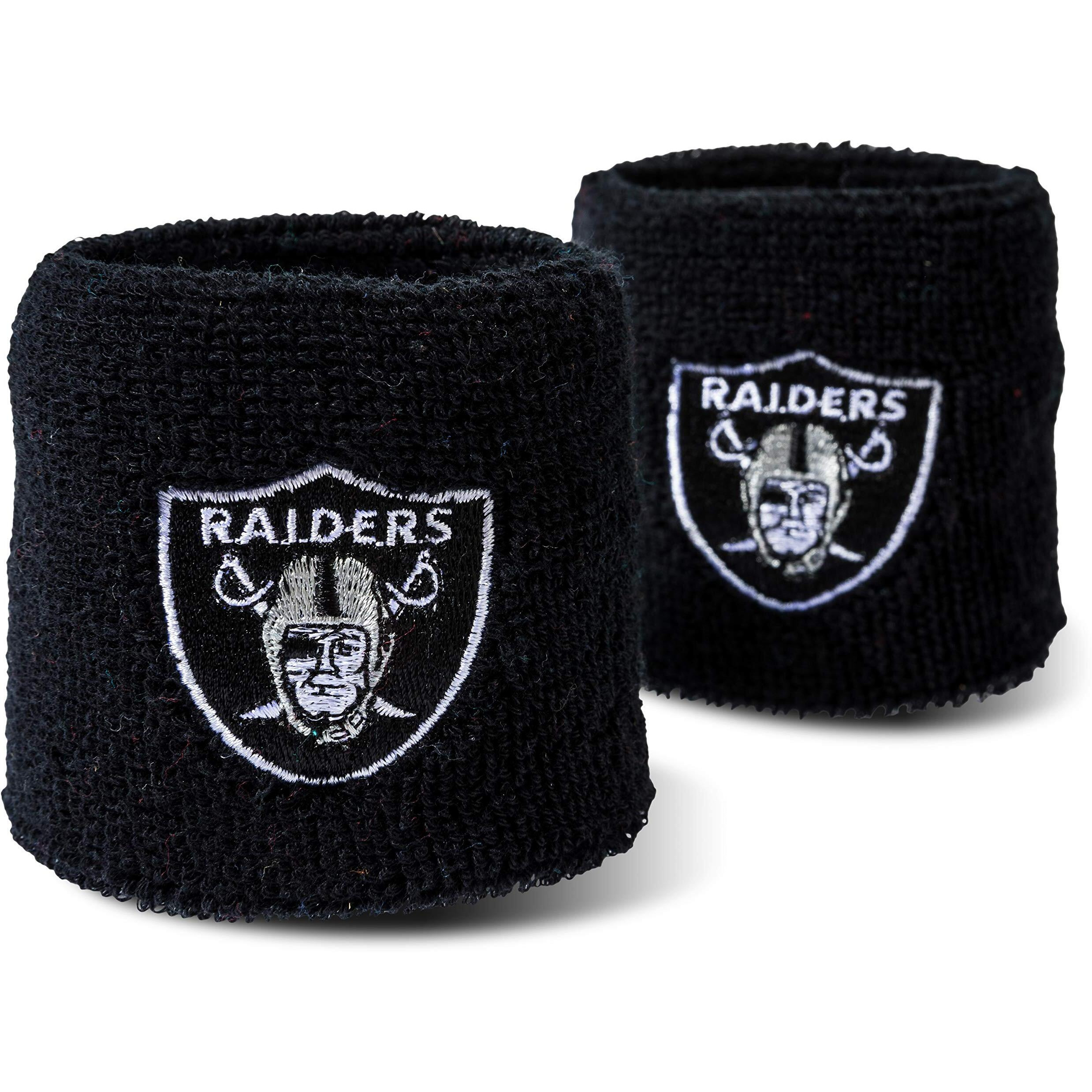 Franklin Sports Unisex Adult Wristbands Franklin Sports Nfl Oakland Raiders Embroidered Wristbands, Black, Osfm Us