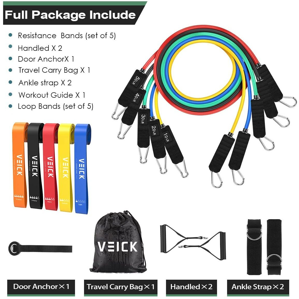 Veick Resistance Bands For Working Out, Exercise Bands, Workout Bands, Resistance Bands Set With Handles For Men Women , Weights For Strength Training Equipment At Home