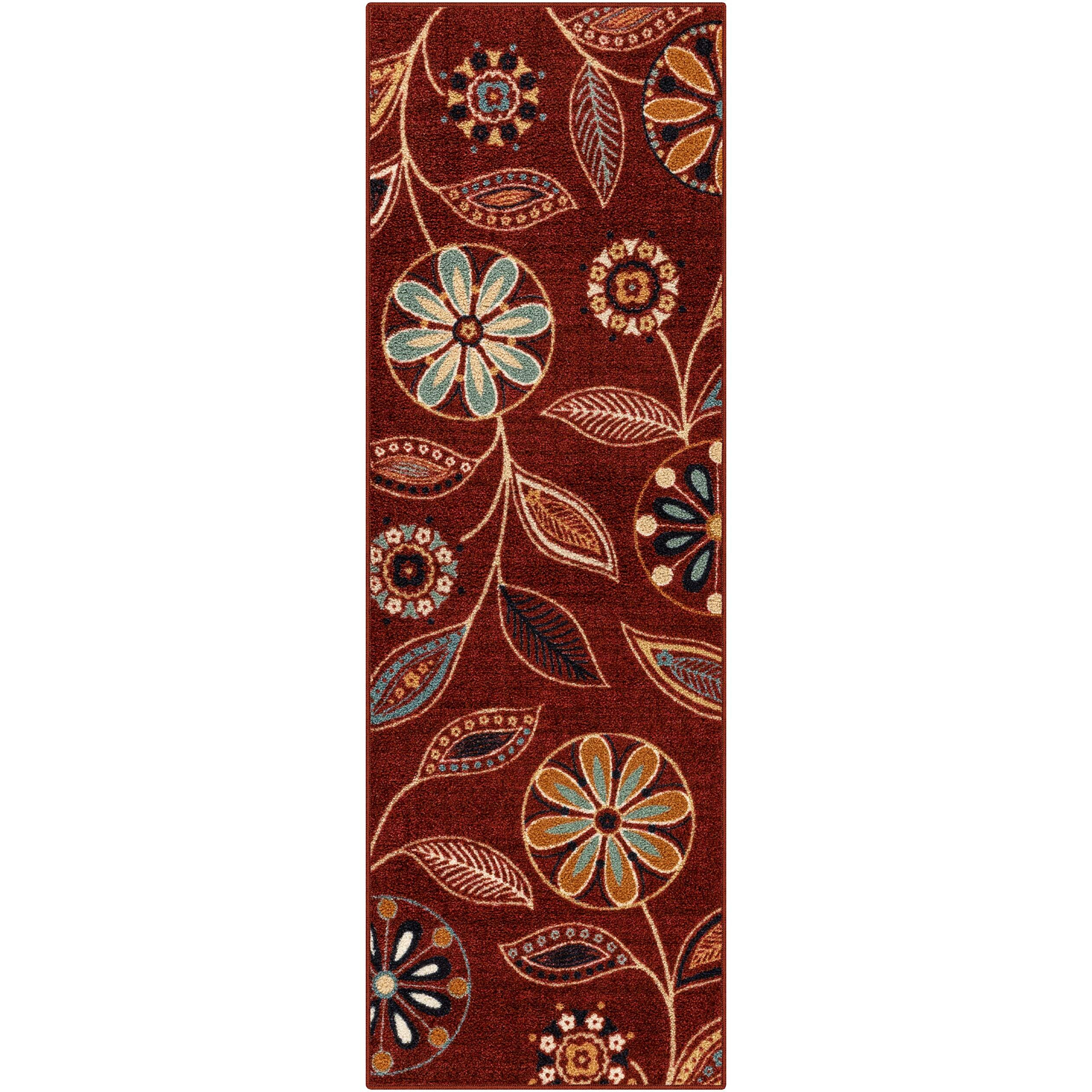 Maples Rugs Reggie Floral Runner Rug Non Slip Hallway Entry Carpet Made In Usa], 2 X 6, Merlot