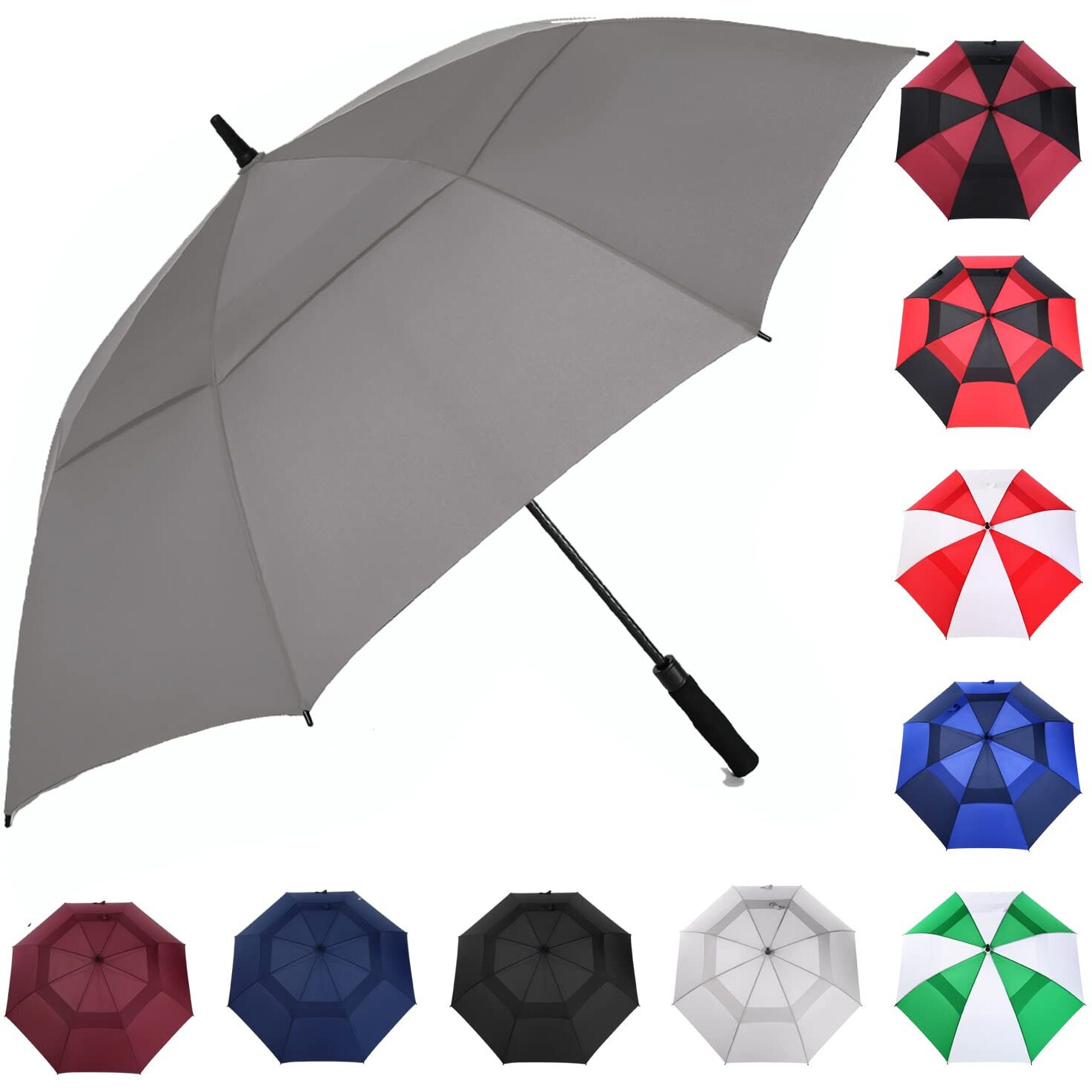 Mrtlloa Automatic Open Golf Umbrella, Extra-Large Oversized Double Canopy Vented Windproof Waterproof Stick Rain Golf Umbrellas For Men And Women (Grey, 68 Inch)