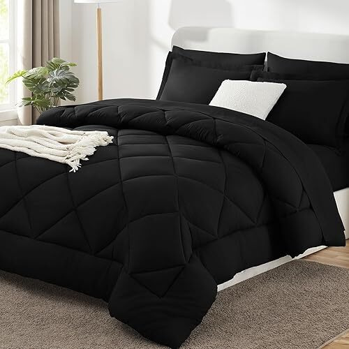 Cozylux Full Size Comforter Sets Black - 7 Pieces Bed In A Bag Full, Luxury Soft Bed Set For All Seasons, Bedding Set With Down Alternative Comforter, Sheets, Pillowcases & Shams