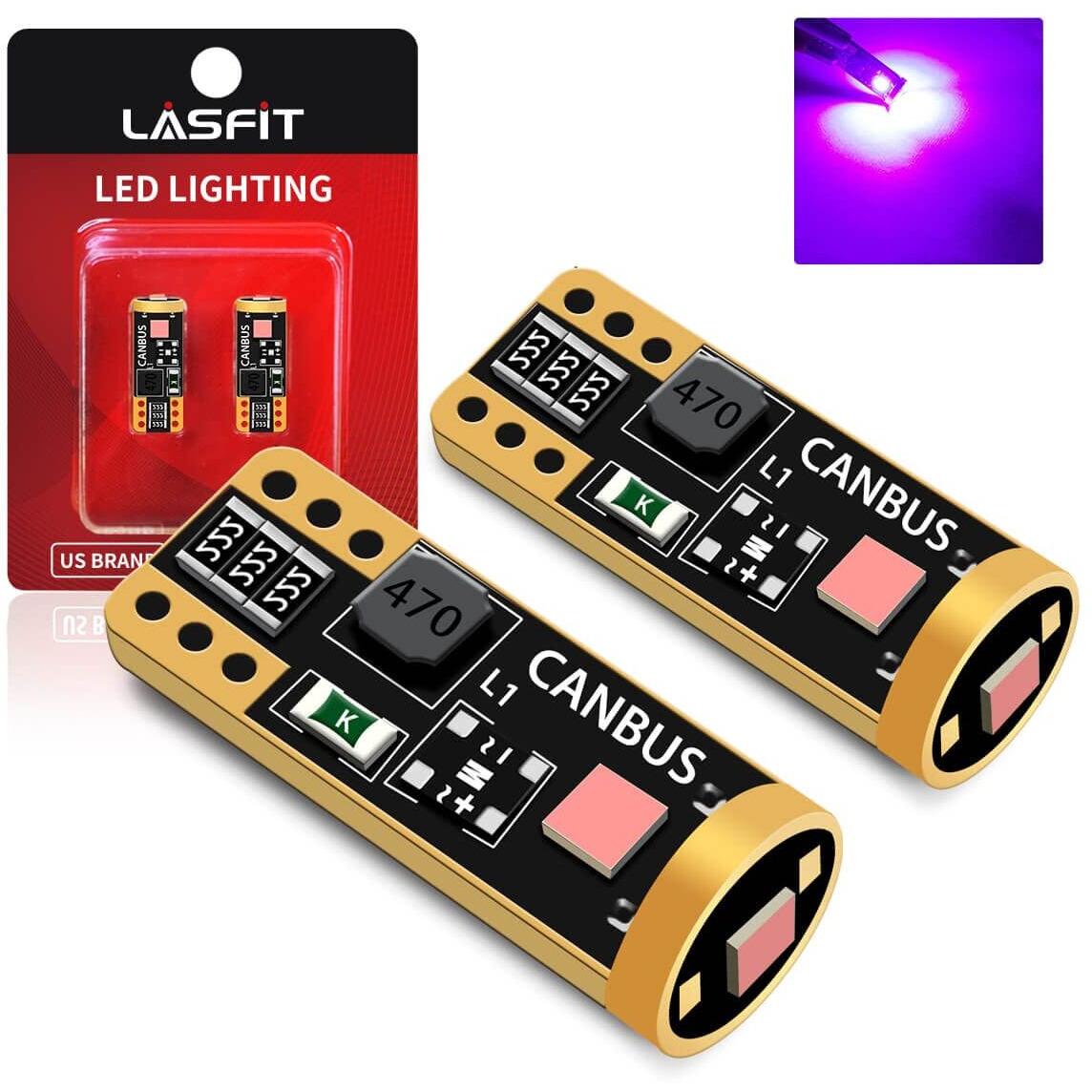 Lasfit 194 168 T10 192 2825 W5W Led Bulb Canbus Error Free, Non-Polarity 400Lm Extremely Bright For Dome Map Courtesy Door License Plate Trunk Cargo Lights, 12-24V, Purple Pink (Pack Of 2)