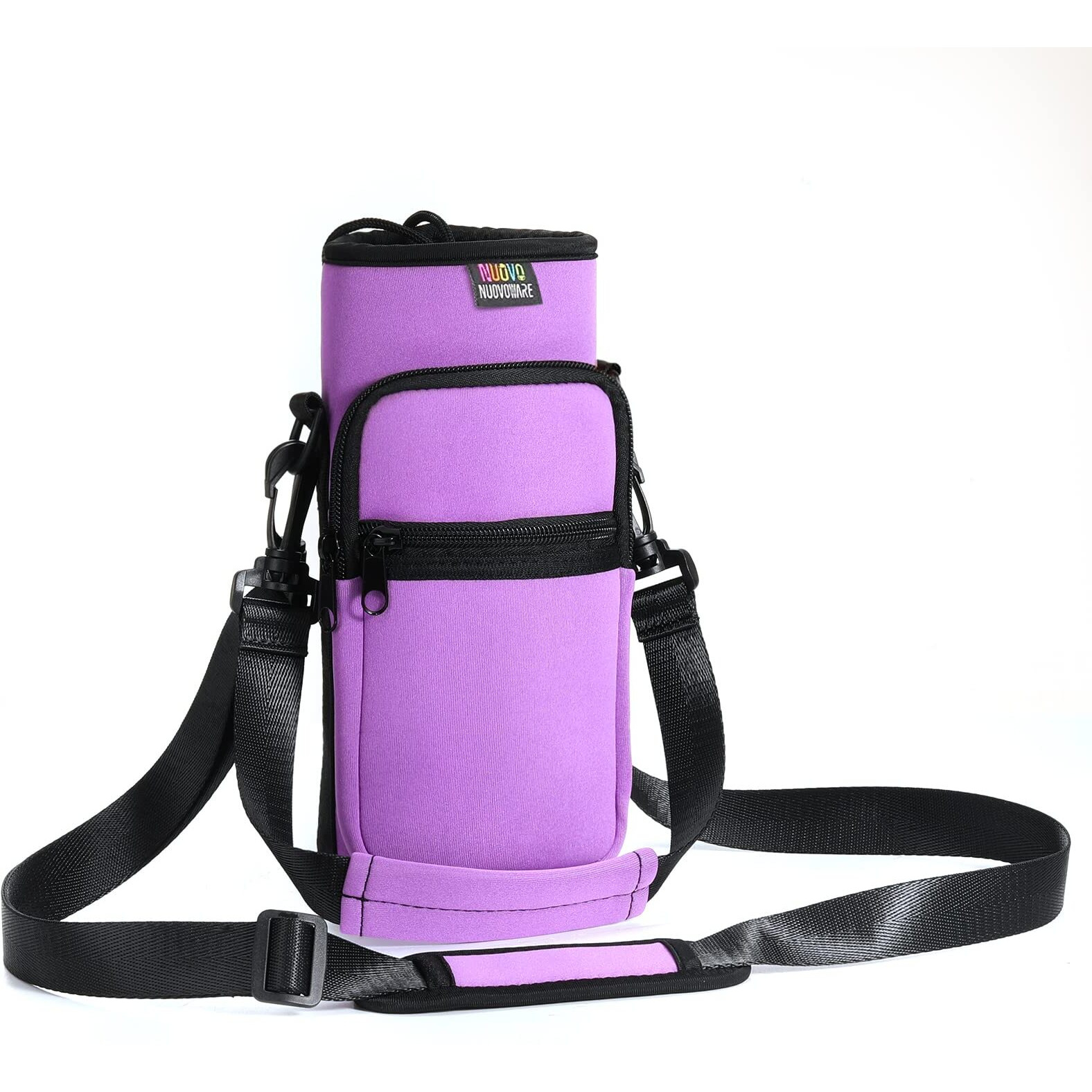 Nuovoware Water Bottle Carrier Bag, Bottle Pouch Holder, Adjustable Shoulder Hand Strap 2 Pocket Sling Neoprene Sleeve Sports Water Bottle Bag For Men Women Kids Hiking Travelling Camping, Taro Purple