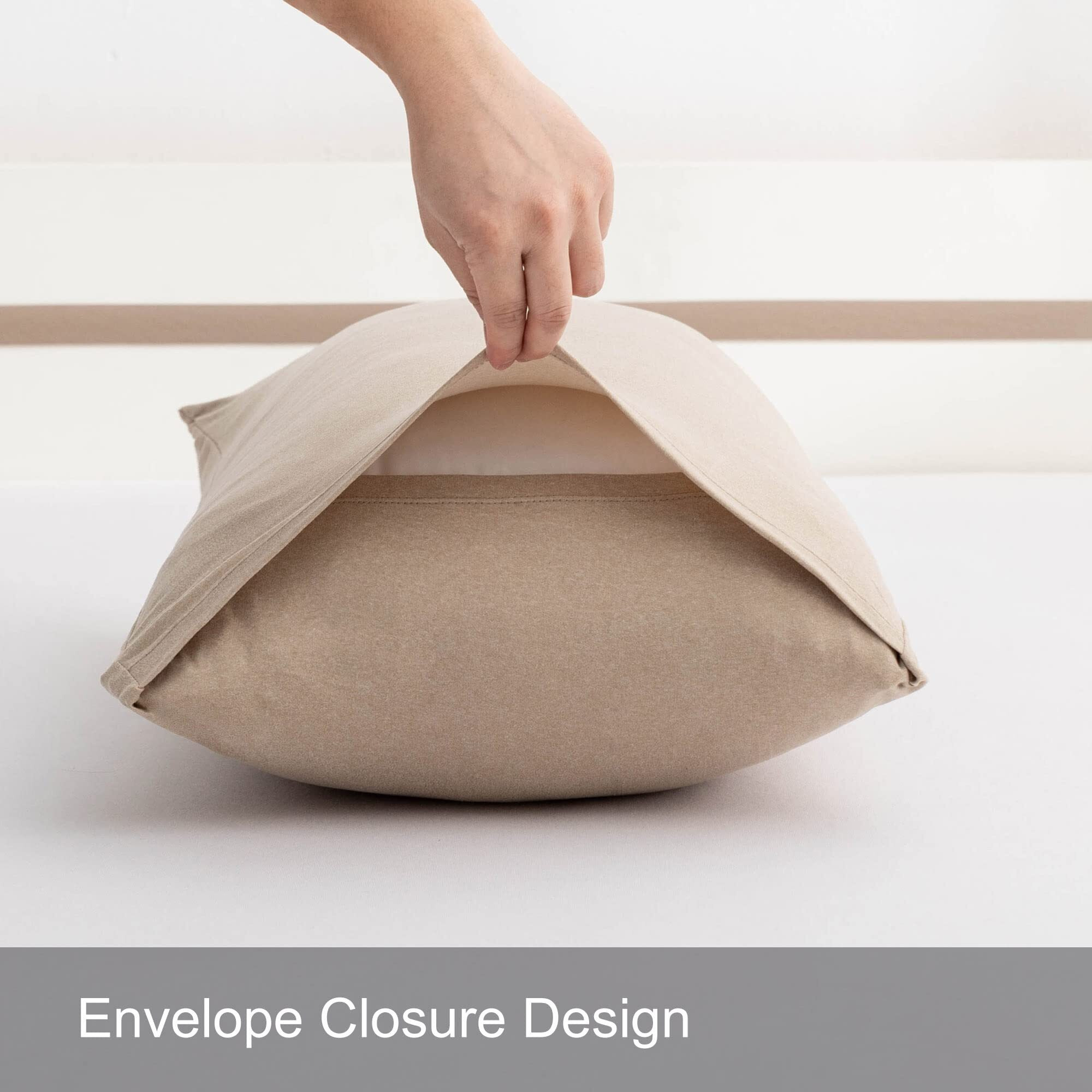 2-Pack Stretch Pillow Cases - Jersey Knit & Envelope Closure Pillowcases With Ultra Soft T-Shirt Like Polyester Blend - Suitable For Queen Or Standard Size Set Of 2, Heather Taupe