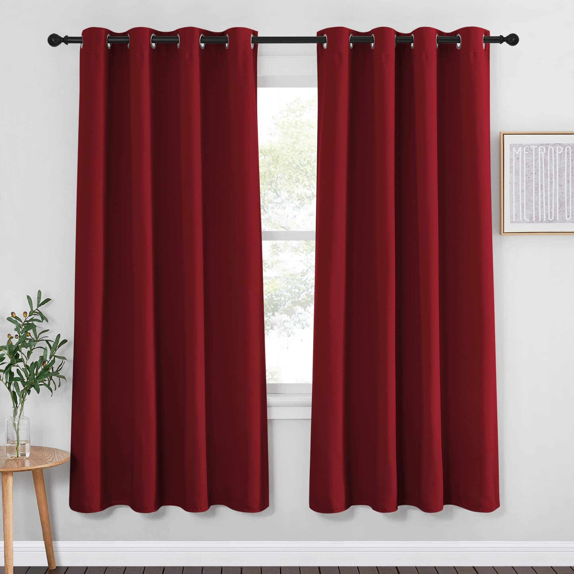 Nicetown Blackout Curtain Panel Grommet - Home Decorations Thermal Insulated Solid Grommet Top Blackout Living Room Panel/Drape For Gift (Burgundy Red, 1 Panel, 52 X 72-Inch)