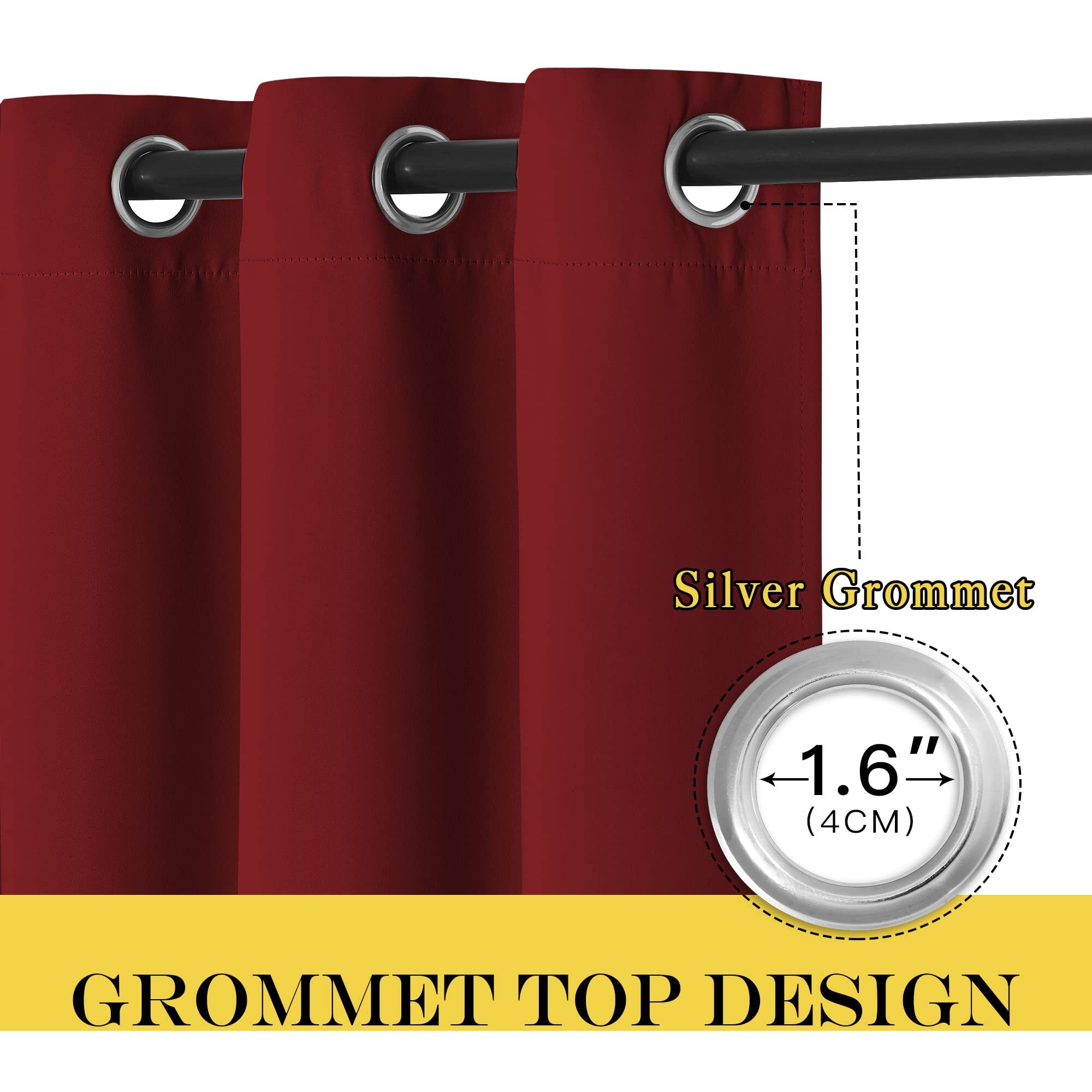 Nicetown Blackout Curtain Panel Grommet - Home Decorations Thermal Insulated Solid Grommet Top Blackout Living Room Panel/Drape For Gift (Burgundy Red, 1 Panel, 52 X 72-Inch)