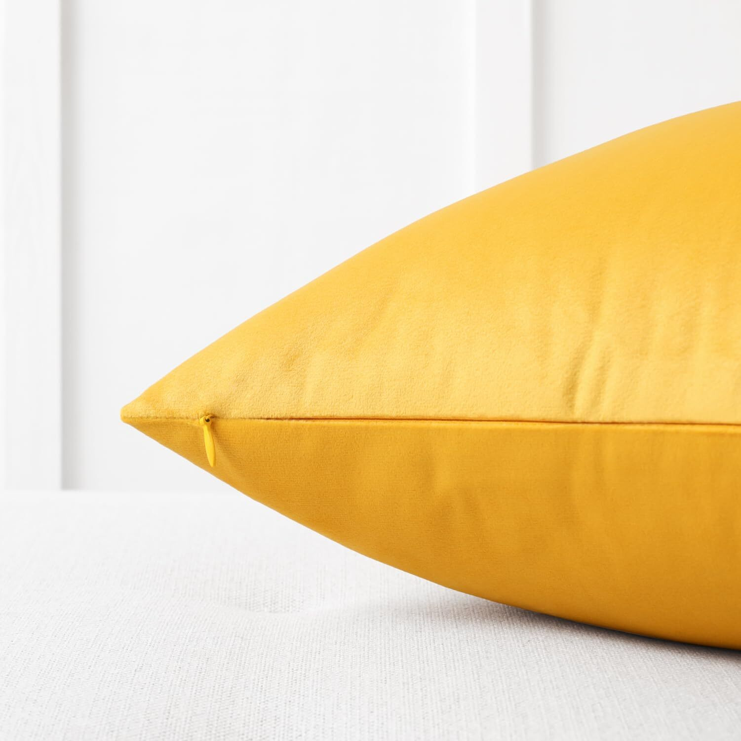 Mixhug Decorative Throw Pillow Covers, Velvet Cushion Covers, Solid Throw Pillow Cases For Couch And Bed, Mustard Yellow, 16 X 16 Inches, Set Of 2