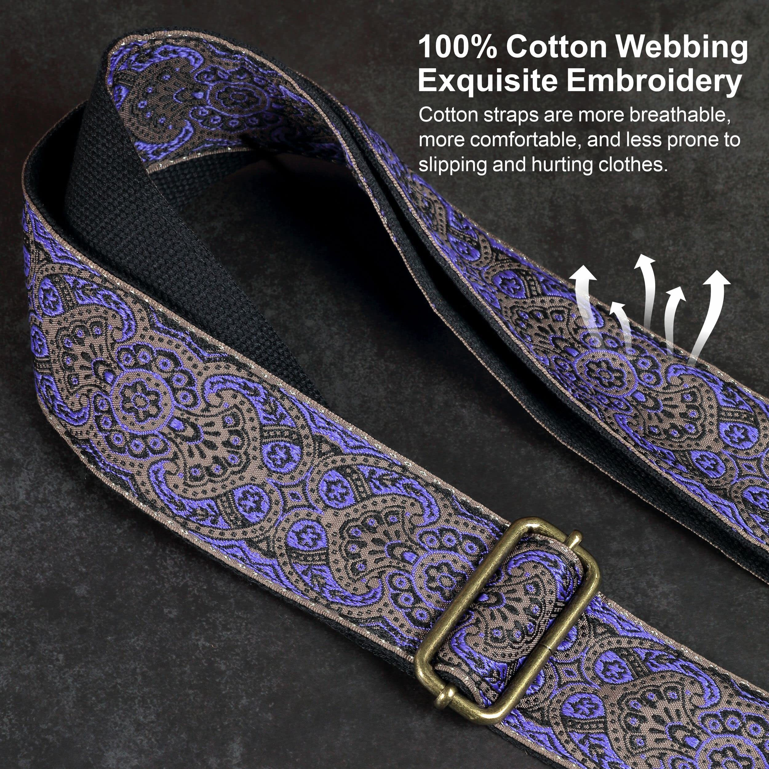 Nefelibata Purse Strap, 2&quotCowhide Head Wide Shoulder Strap Adjustable Replacement,Retro Jacquard Embroidery Multi-Pattern Crossbody Bag Straps For Handbag,Crossbody Bags,Shoulder Bags(Vintage Purple)