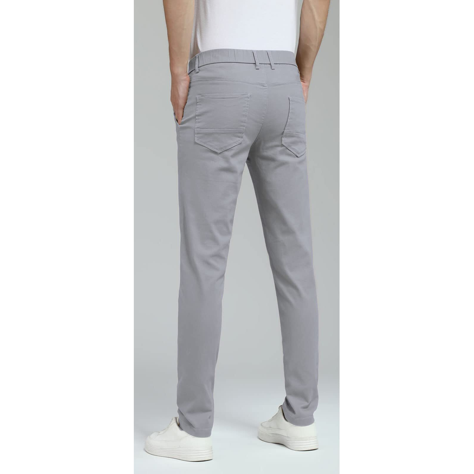 Plaid&Plain Men's Skinny Stretchy Khaki Pants Colored Pants Slim Fit Slacks Tapered Trousers 819 Iron Grey 34X32