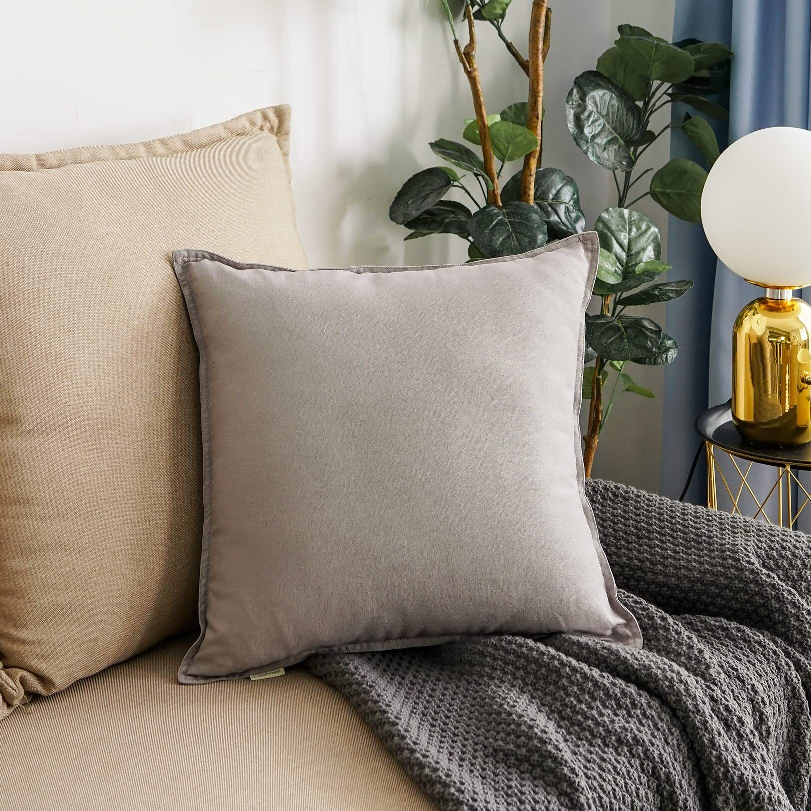 Jeanerlor Decorative Cotton Linen Couch 26&quotX26" Throw Pillow Case For Sofa Durable Classy, Comfortable Cushion Cover (65 X 65Cm), Gray