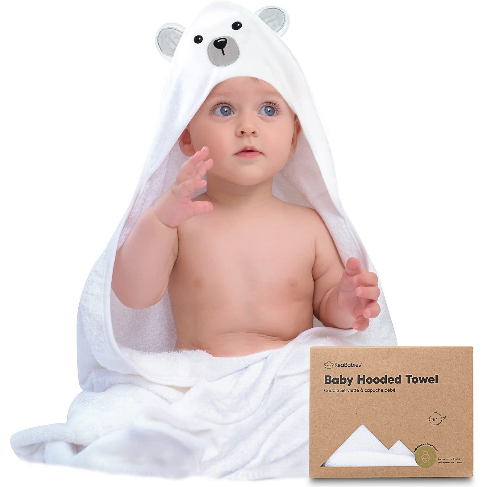 Keababies Baby Hooded Towel - Bamboo Baby Towel Organic Bamboo Towel - Infant Towels - Large Bamboo Hooded Towel - Baby Bath Towel With Hood For Girls, Babies, Newborn Boys, Toddler (Polar)