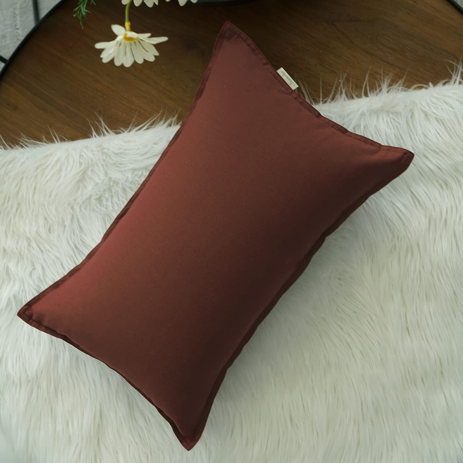 Jeanerlor Cotton Linen Decorative 12&quotX20" Lumbar Throw Pillow Case Cushion Cover With Twin Needles Stitch On Edge,For Wedding/Party/Gift/Car (30 X 50Cm), Reddish Brown