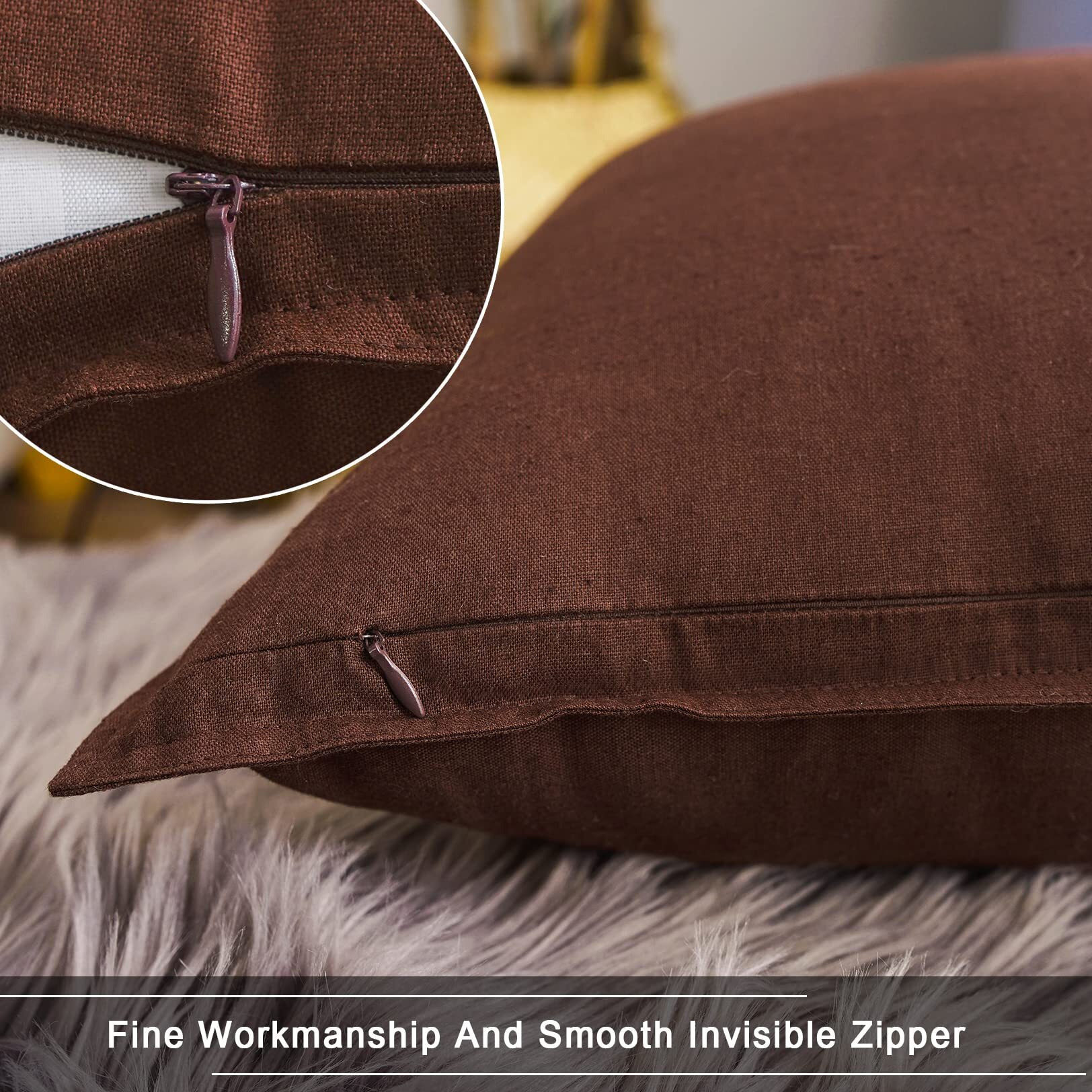 Jeanerlor Cotton Linen Decorative 12&quotX20" Lumbar Throw Pillow Case Cushion Cover With Twin Needles Stitch On Edge,For Wedding/Party/Gift/Car (30 X 50Cm), Reddish Brown