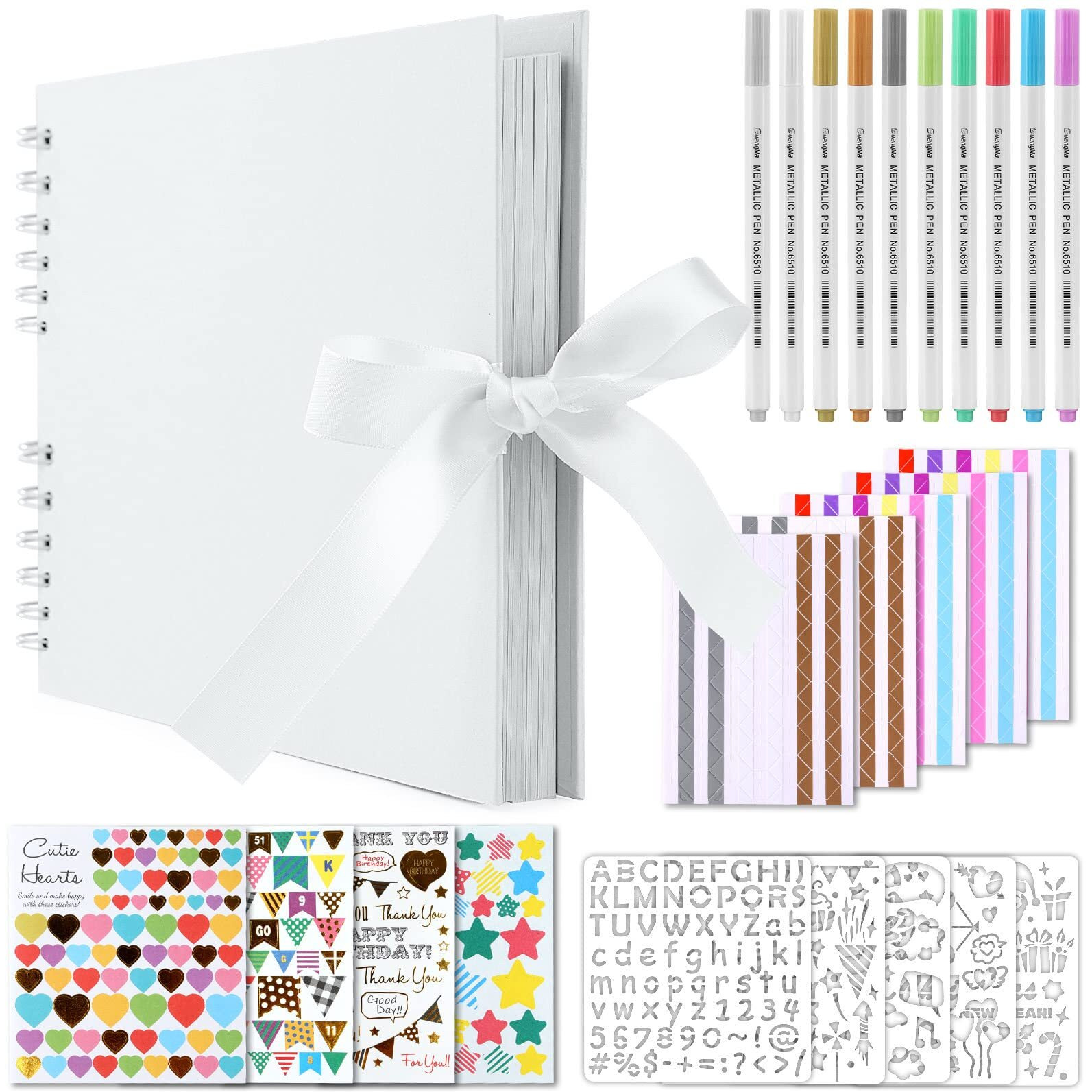 Gotideal 80 Pages Scrapbook Album With 10 Metallic Markers, Craft Paper Photo Album For Wedding And Anniversary, Family Diy Scrapbook Accessories With Scrapbooking Stickers Corners(White)