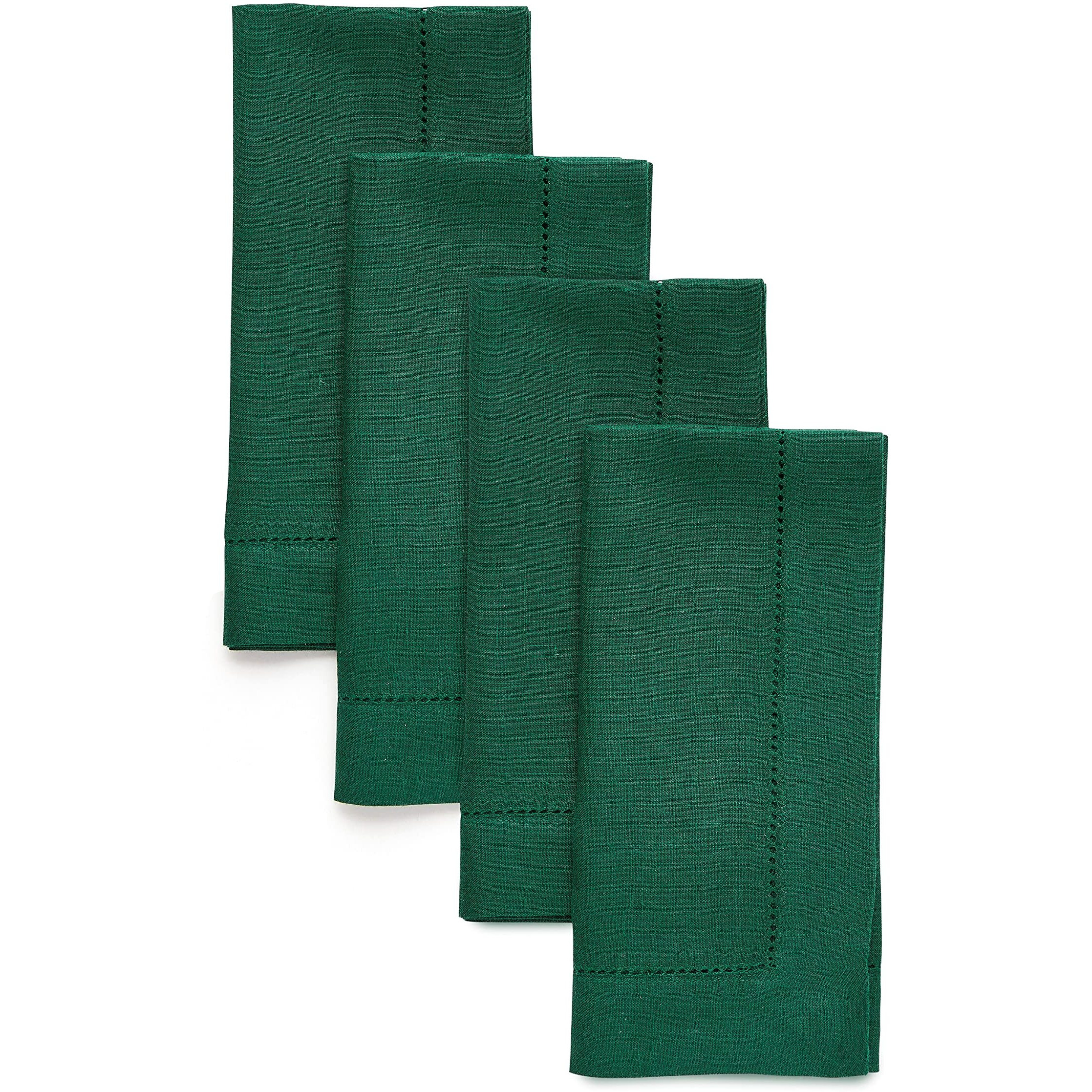 Solino Home Linen Napkins Set Of 4 - 100% Pure Linen Rainforest Green Cloth Napkins 20 X 20 Inch - Classic Hemstitch Dinner Napkins For St Patrick's Day, Winter, Easter