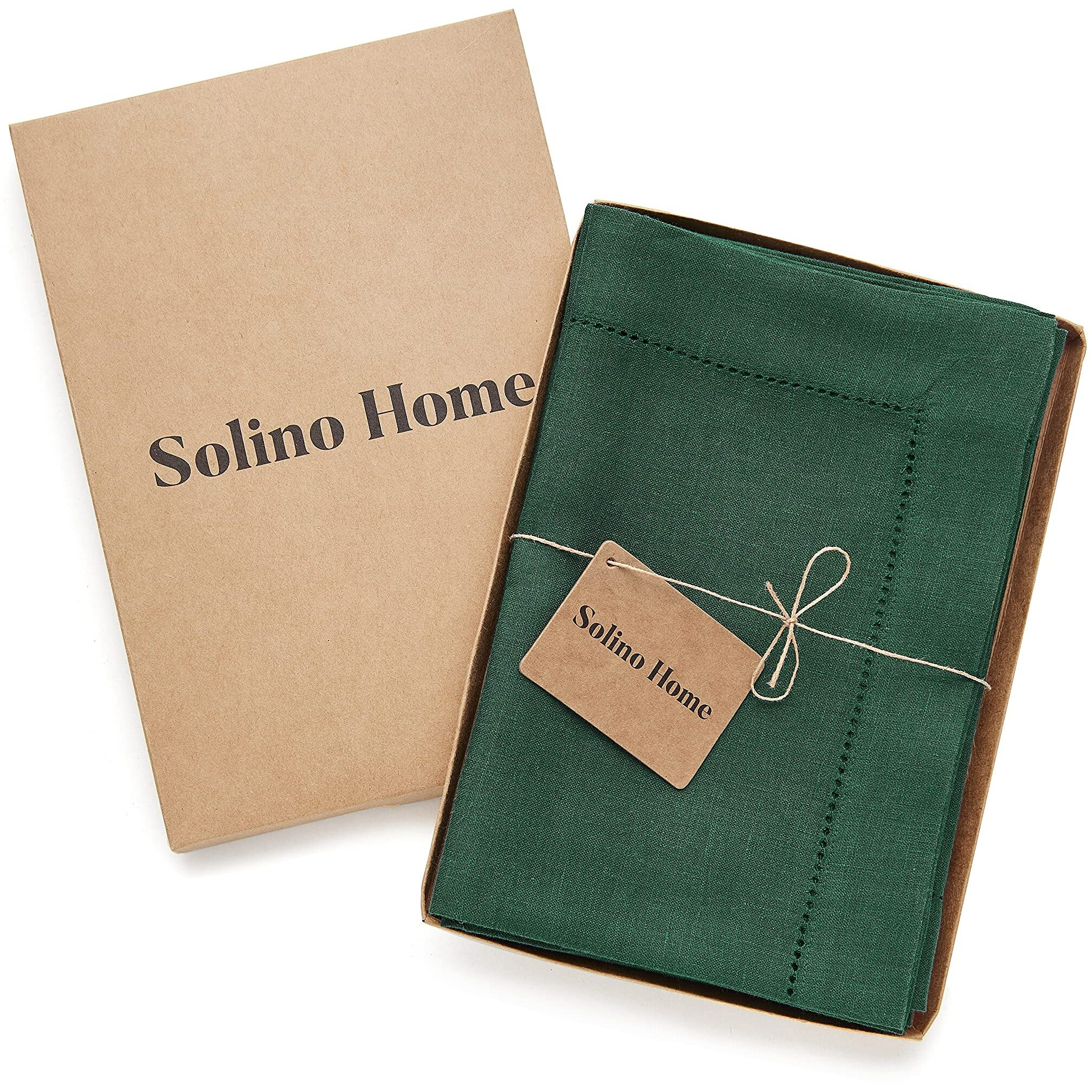 Solino Home Linen Napkins Set Of 4 - 100% Pure Linen Rainforest Green Cloth Napkins 20 X 20 Inch - Classic Hemstitch Dinner Napkins For St Patrick's Day, Winter, Easter