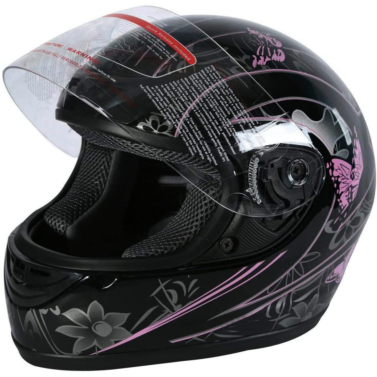 Tct-Motorparts Dot Adult Helmet Pink & Black Butterfly Full Face Street Sport Motocross Helmet (X-Large)