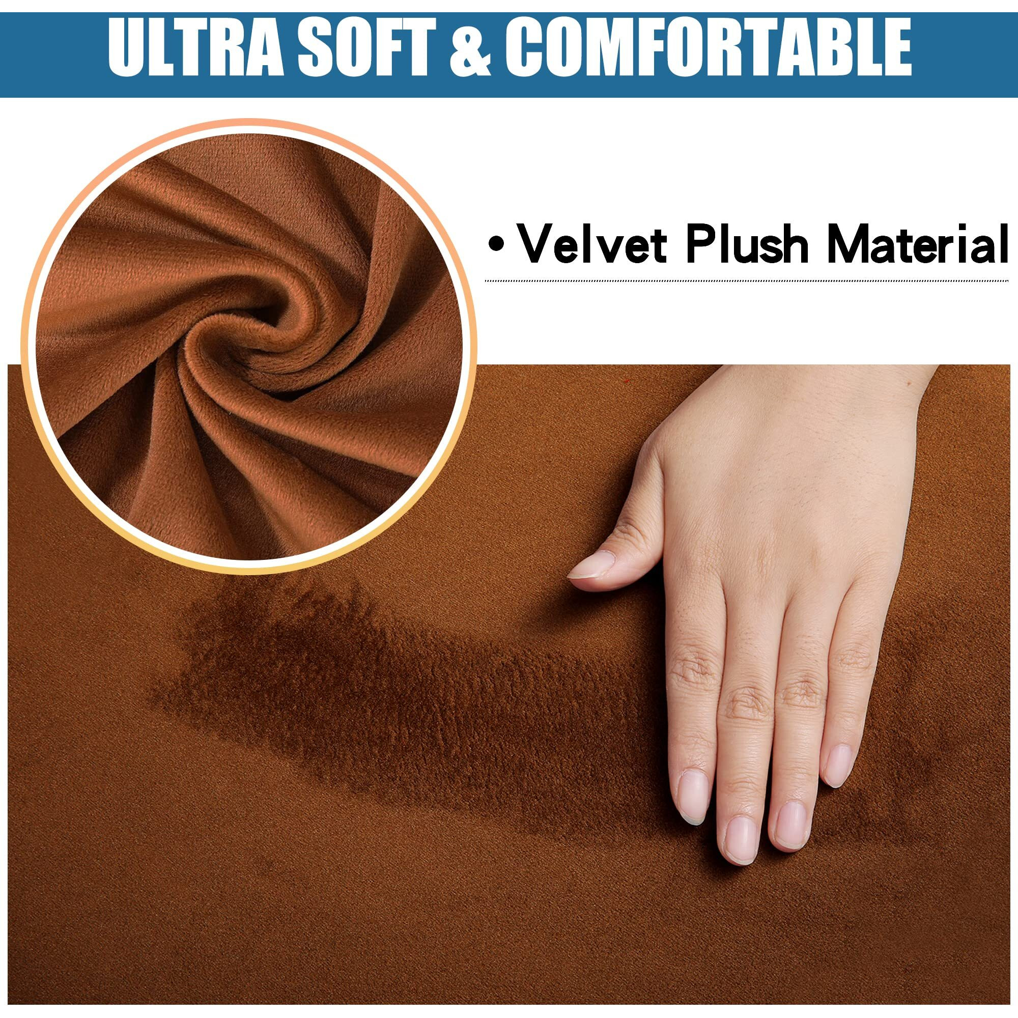 Smiry Velvet Seat Covers For Dining Room Chair Set Of 2, Stretch Fit Removable Washable Chair Seat Cushion Protector Slipcovers With Ties, Camel