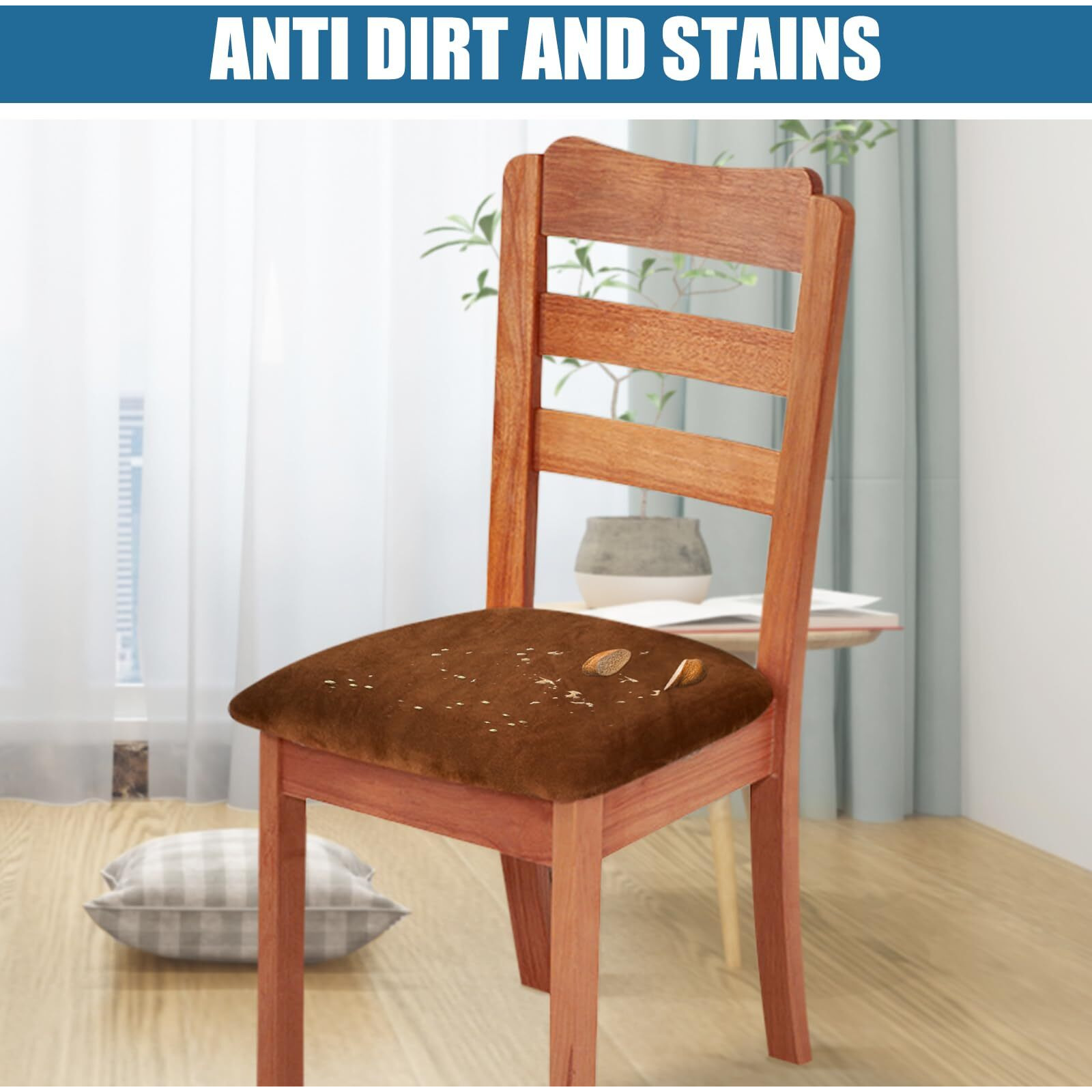 Smiry Velvet Seat Covers For Dining Room Chair Set Of 2, Stretch Fit Removable Washable Chair Seat Cushion Protector Slipcovers With Ties, Camel