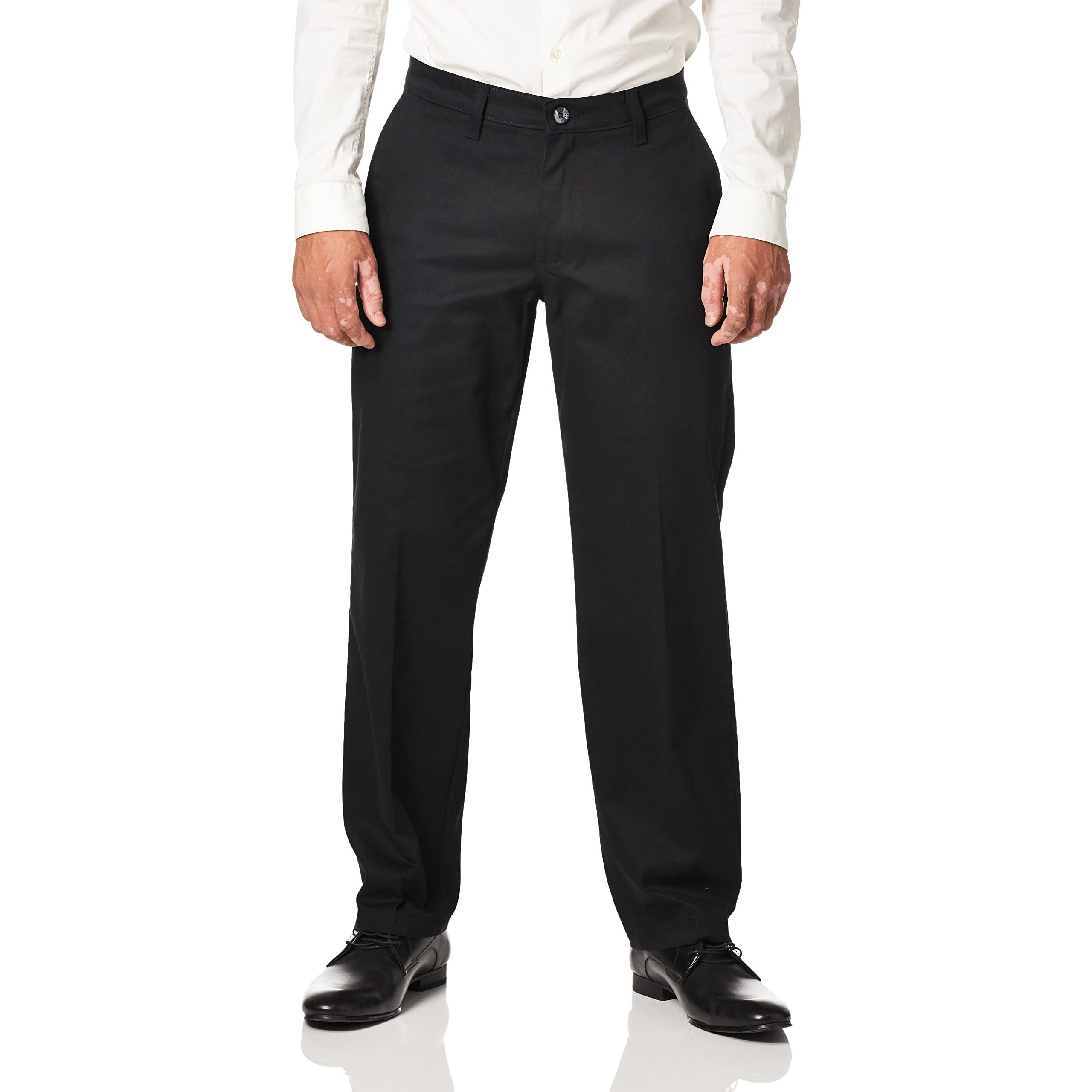 Lee Mens Total Freedom Stretch Relaxed Fit Flat Front Pant, Black, 36W X 30L