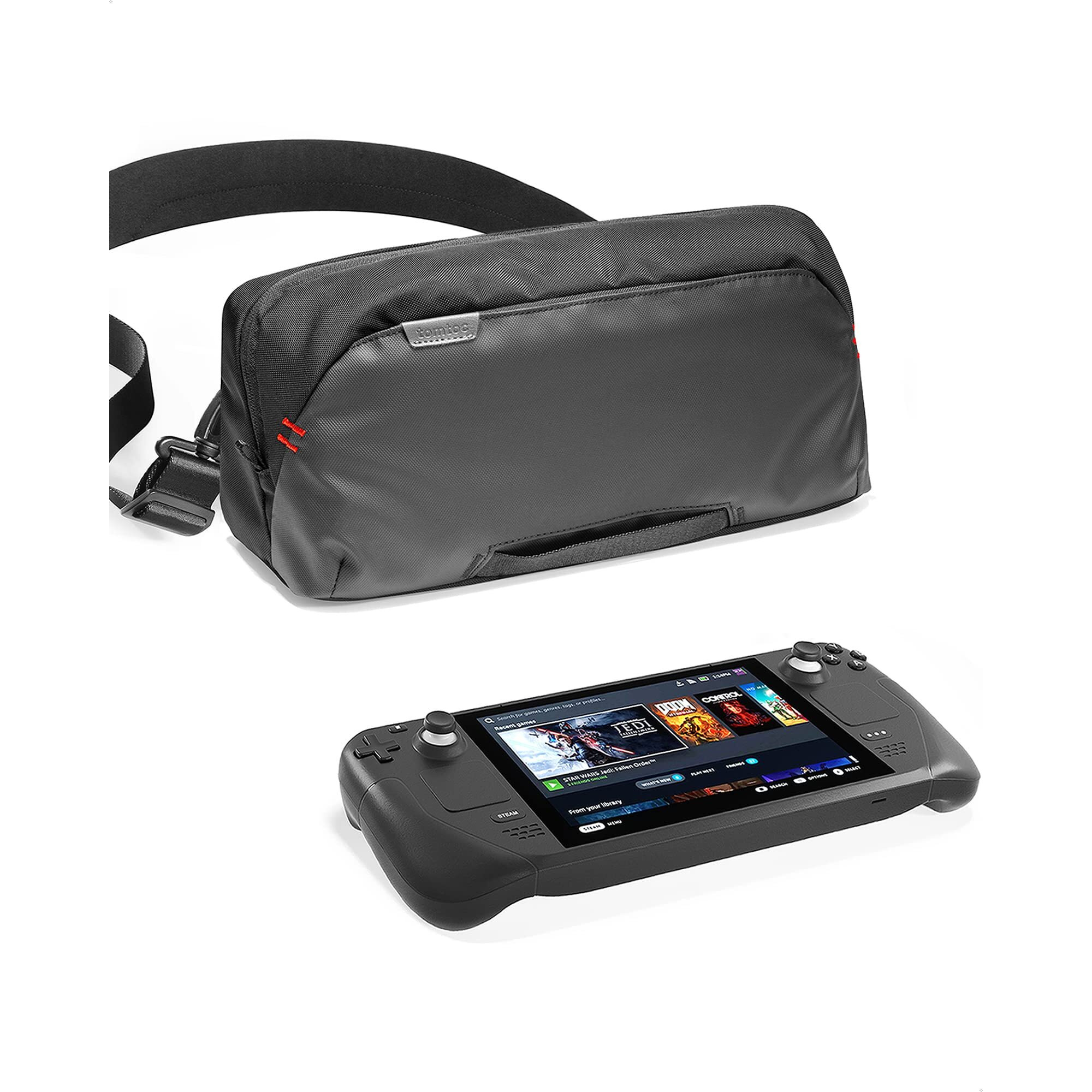 Tomtoc Carrying Case For Steam Deck Console & Accessories, Protective Shoulder Bag Pouch With Pockets Fit Console, Original Ac Charger Adapter, Original Dock, Lightweight Everyday Carry Bag For Travel