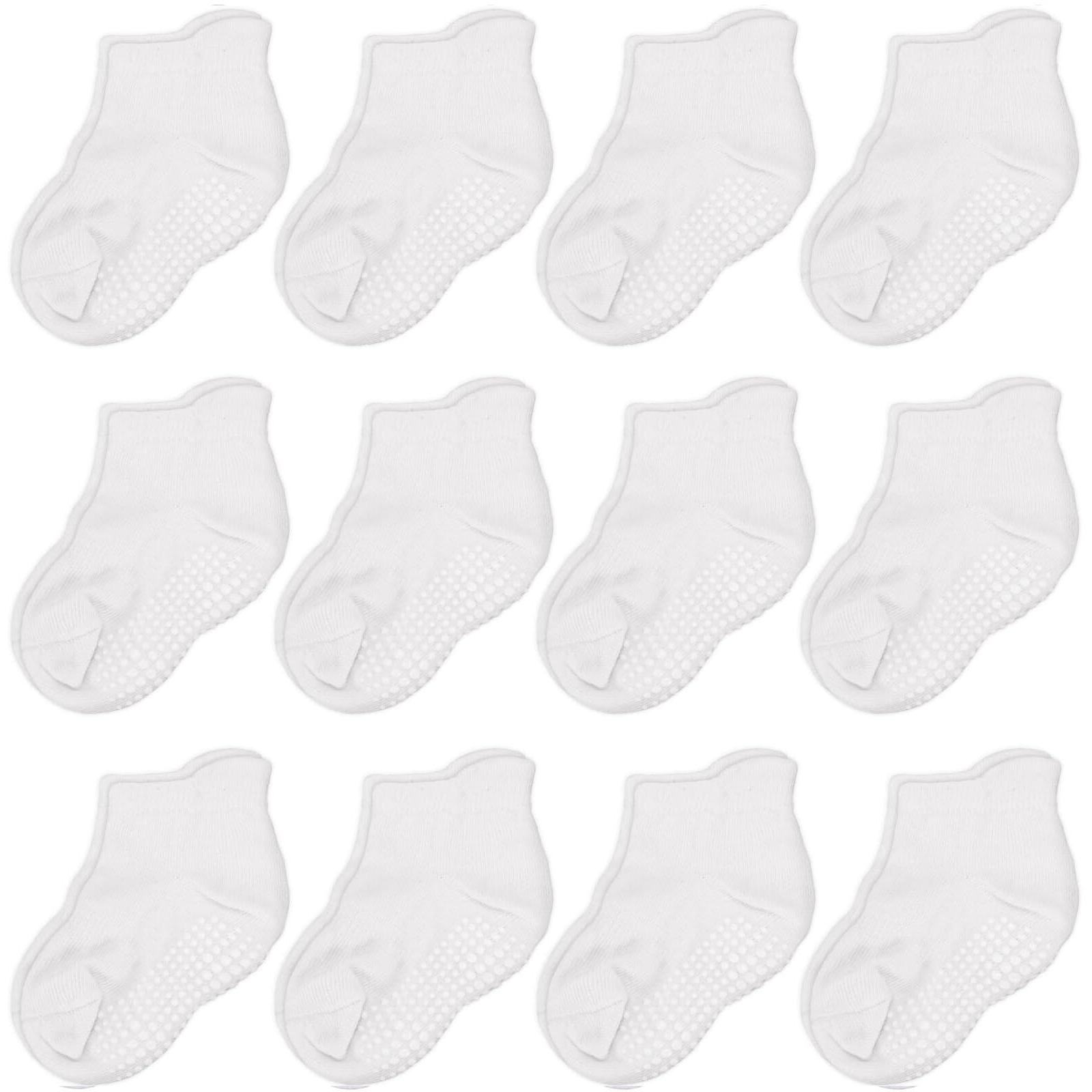 Cozyway Grippy Baby & Toddler Socks - 1T-3T White Ankle 12-Pack - Soft Cotton Non-Slip Grips - Reinforced Toes - Fits Boys & Girls