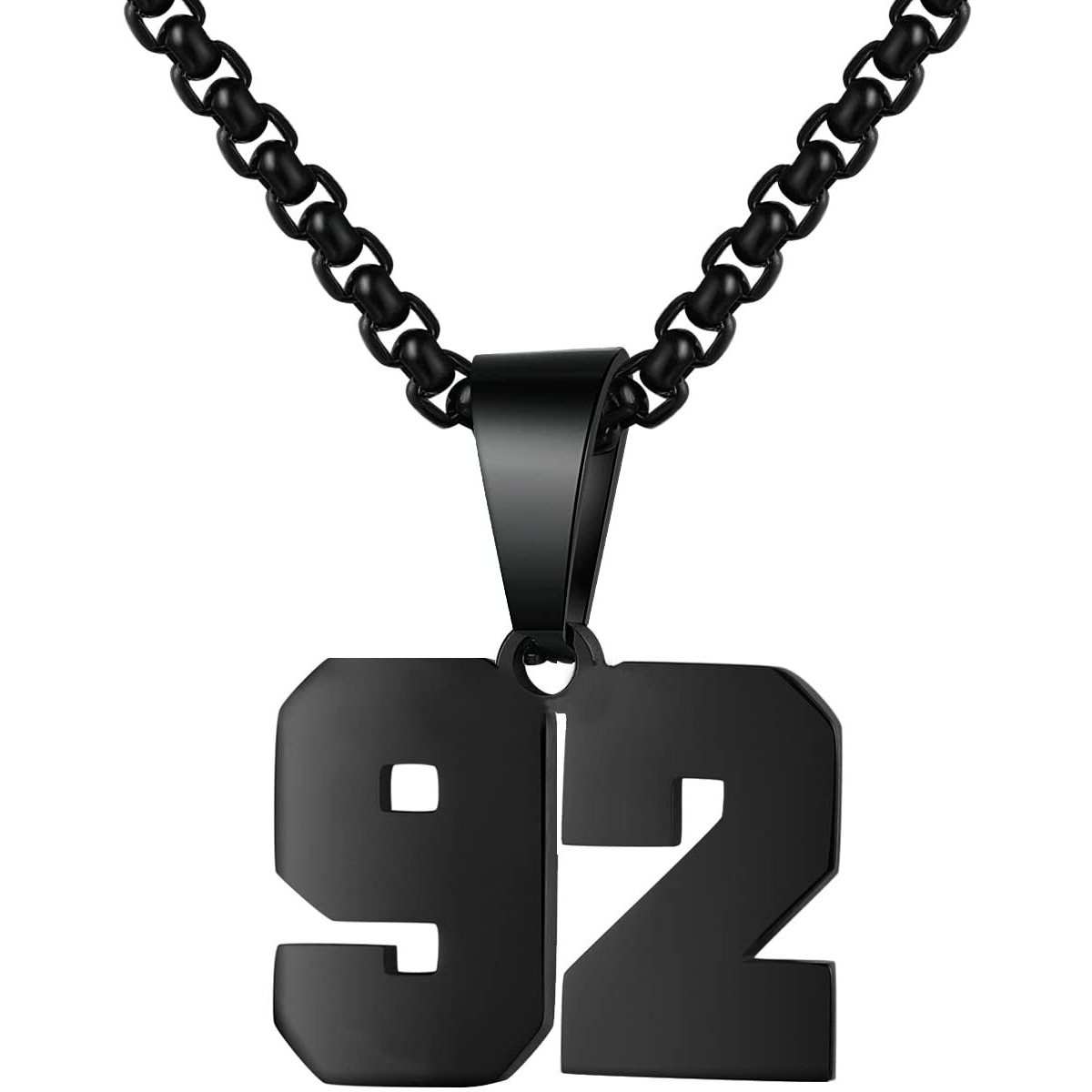 Number Necklace For Boy Black Athletes Number Stainless Steel Chain 00-99 Number Charm Pendant Personalized Sports Jewelry For Men Basketball Baseball Football(92) Over 18 Years Old