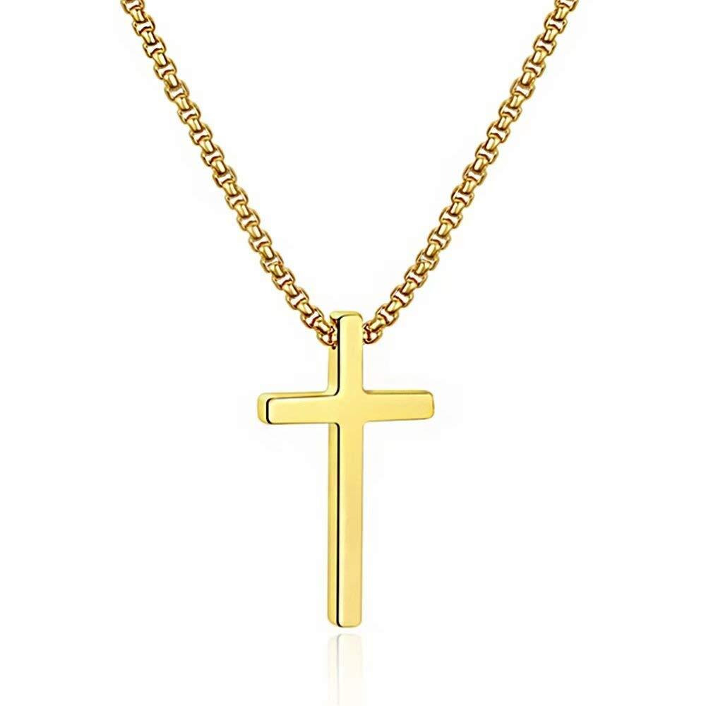 M Mooham Dainty Gold Stainless Steel Cross Pendant Necklaces For Men Women Pendant Chain 30 Inch Gold, Christian Religious Baptism Gifts Jewelry For Teenage Women