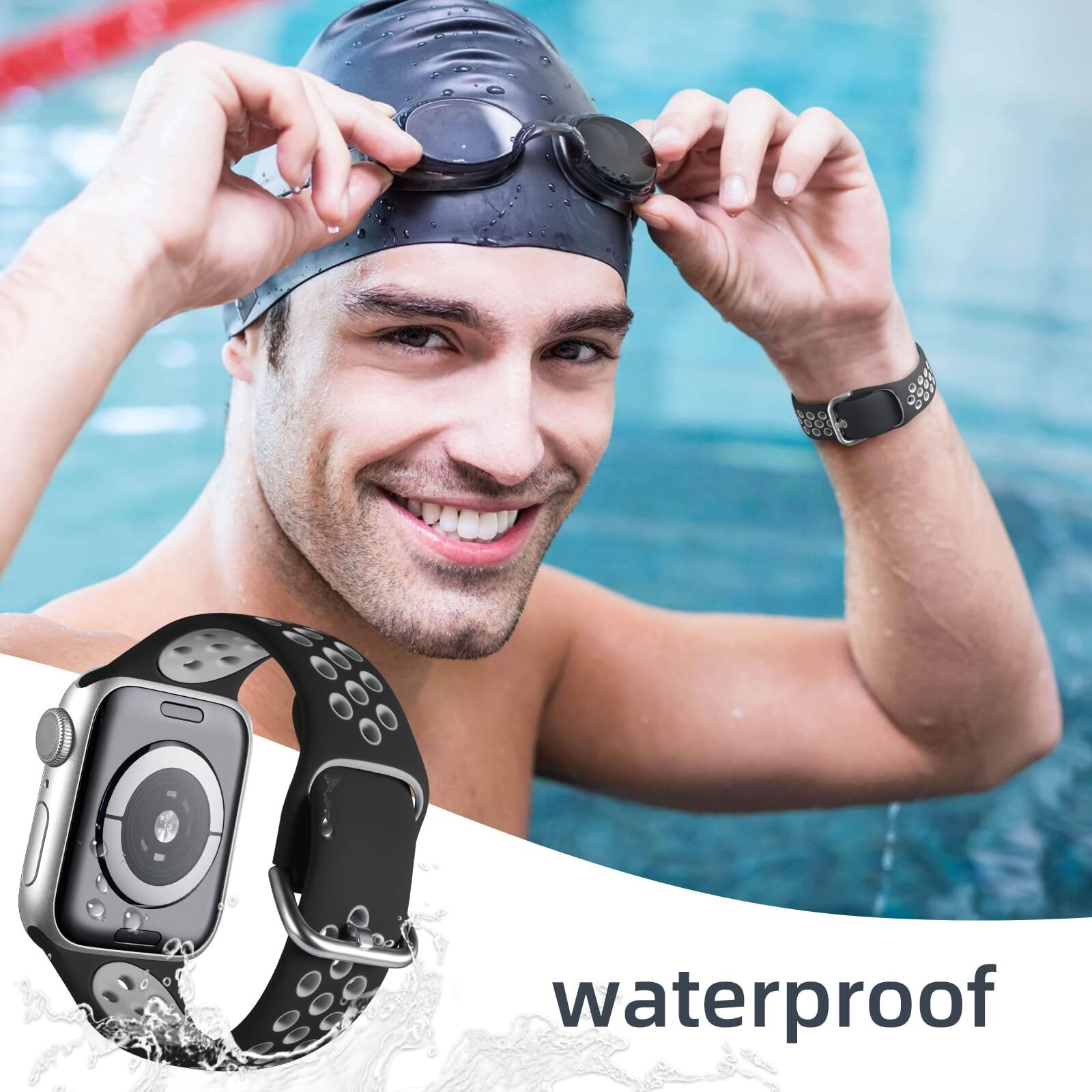 Muranne Compatible With Apple Watch Bands 42Mm 44Mm 45Mm For Men And Women, Soft Silicone Wristband Replacement Sport Loop Compatible With Iwatch Se Series 7 6 5 4 3 2 1, Black/Gray, M/L