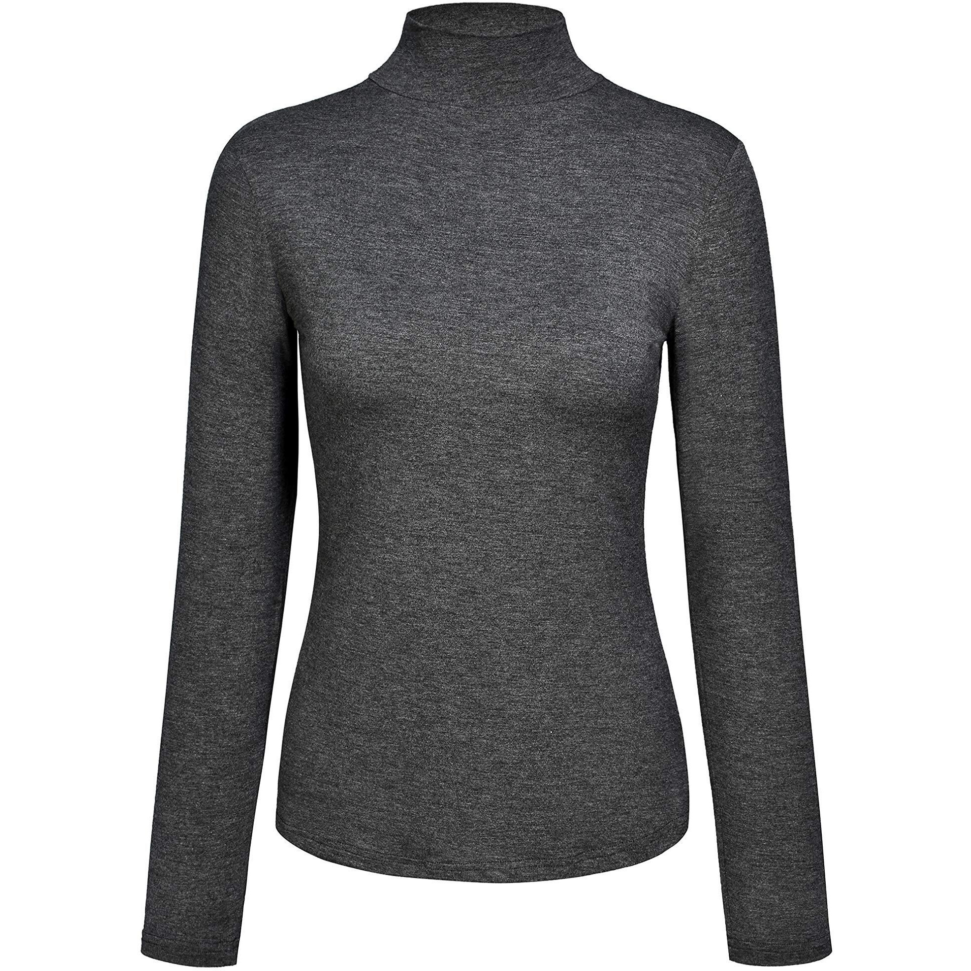 Kindcall WomenS Slim Fitted Mock Turtleneck Tops Long Sleeve Lightweight Base Layer Shirts (Dark Grey, Small)