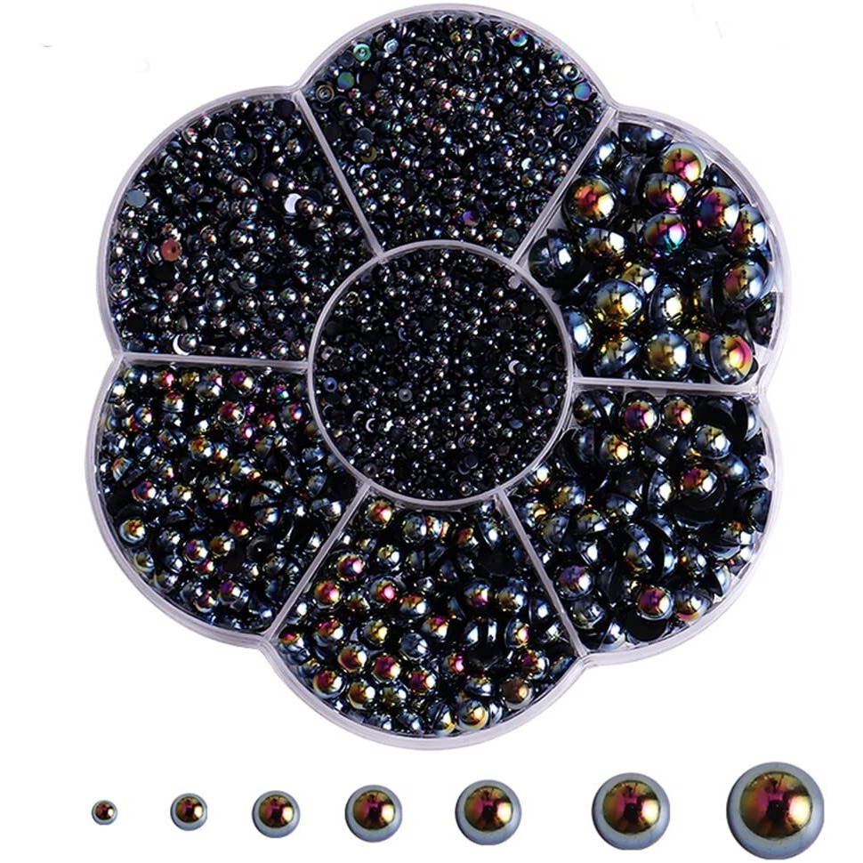 5700 Pcs Ab Half Pearls For Crafts,Nail Pearls For Nails Art For Crafting Diy Accessory,Flatback Pearls Gems For Makeup,Black Neatly Organized Craft Pearls For Artists Creative (2/3/4/5/6/8/10Mm)