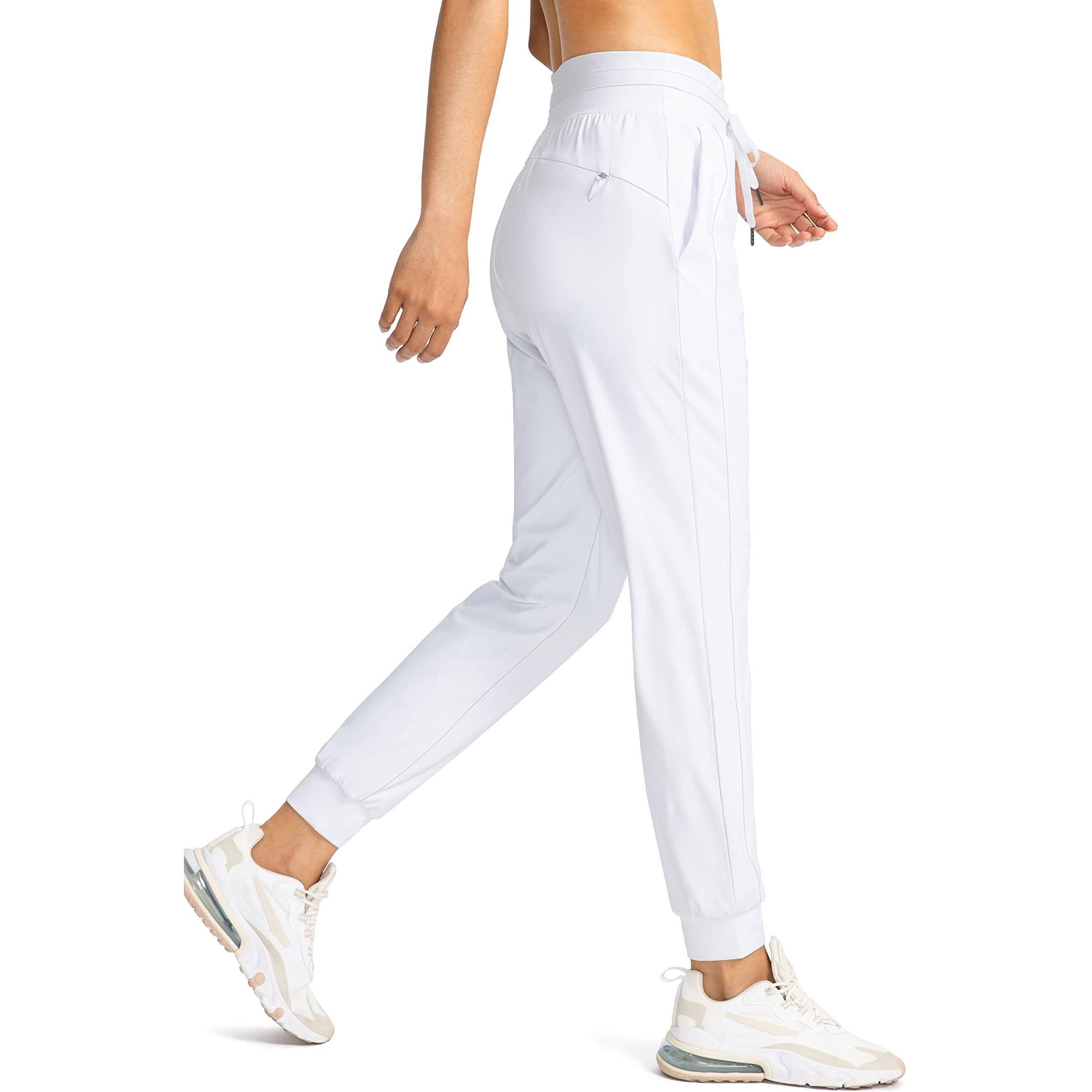 G Gradual Women's Joggers Pants With Zipper Pockets High Waisted Athletic Tapered Sweatpants For Women Workout Lounge (White, Medium)