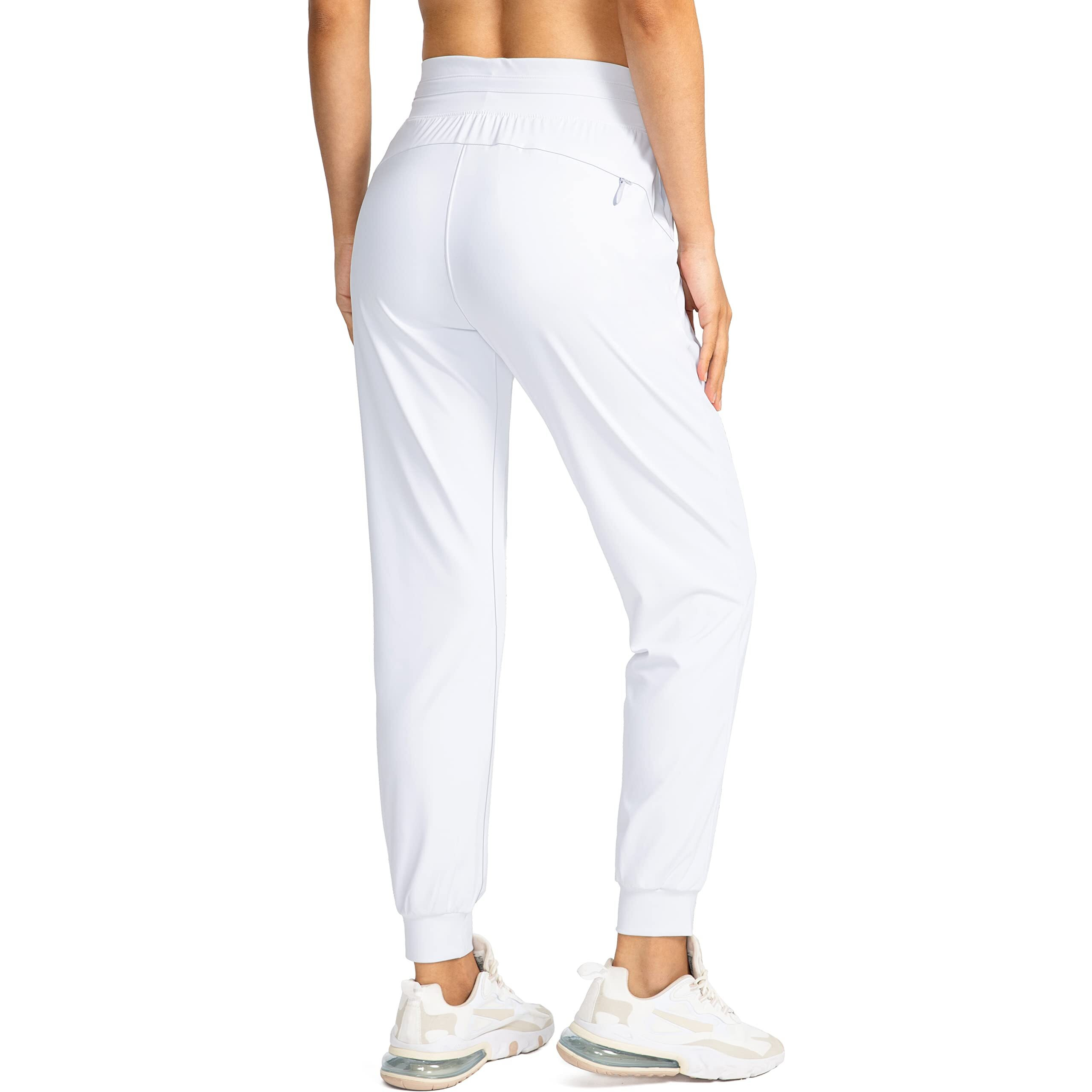 G Gradual Women's Joggers Pants With Zipper Pockets High Waisted Athletic Tapered Sweatpants For Women Workout Lounge (White, Medium)
