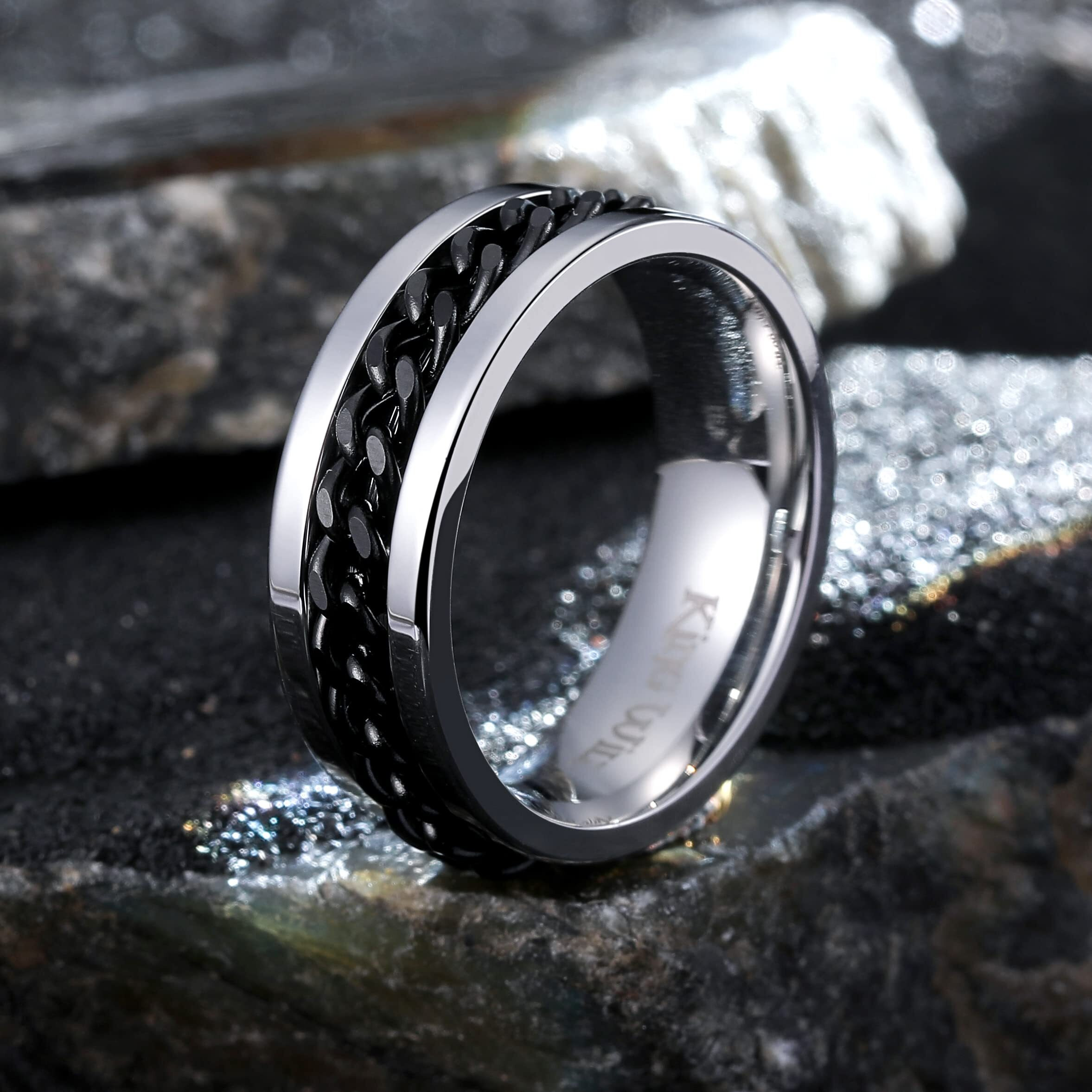 King Will 8Mm Black Spinner Ring Stainless Steel Fidget Ring Anxiety Ring For Men