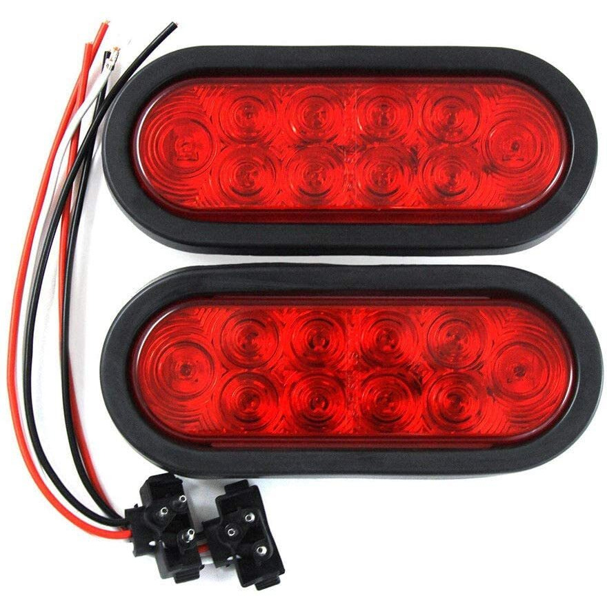 Ppi (2) Red Trailer Truck Led Sealed Red 6 Oval Stopturntail Light Marine Waterproof Including 3-Pin Water Tight Plug Dot Sae With Wires And Grommet