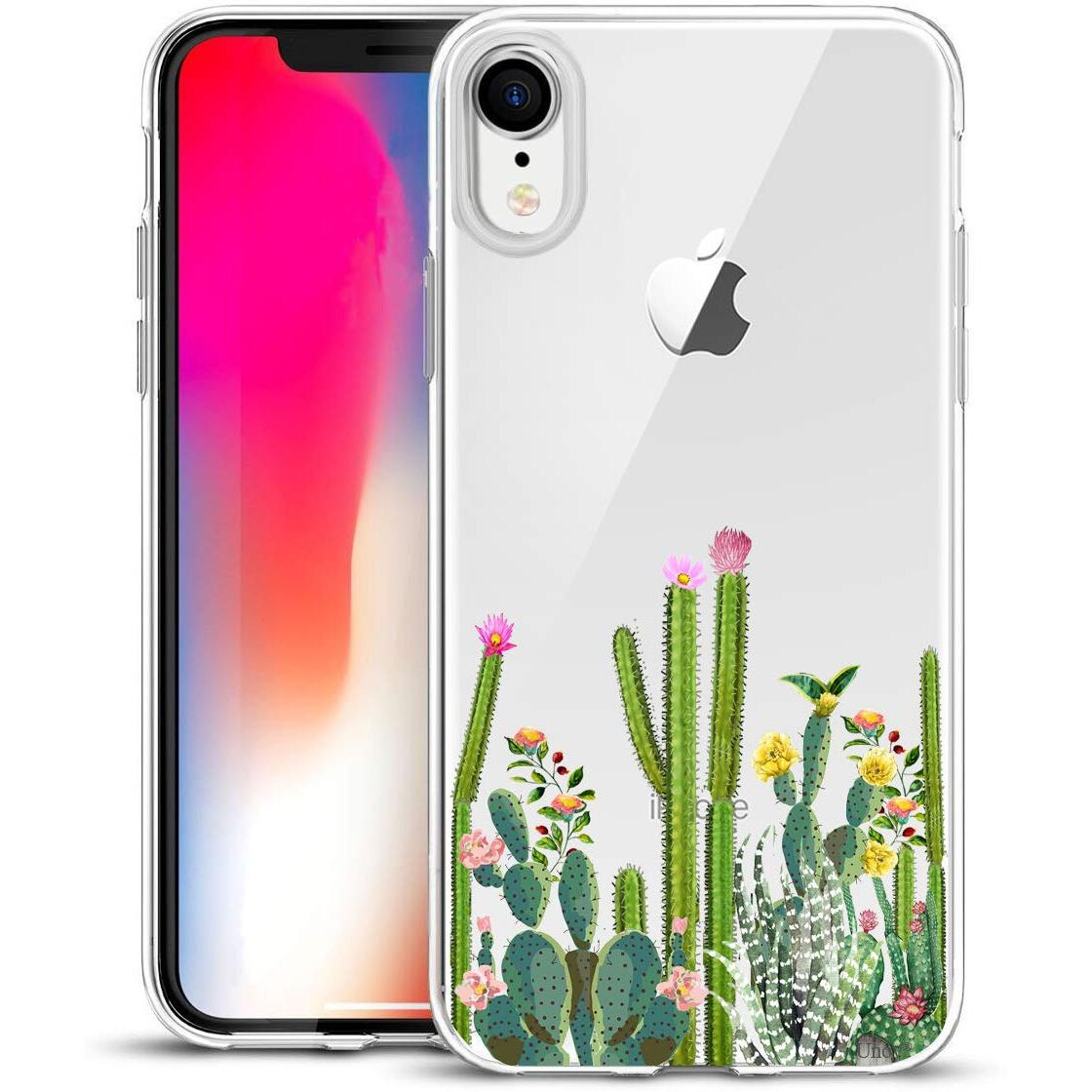Unov Case Compatible With Iphone Xr Case Clear With Design Slim Protective Soft Tpu Bumper Embossed Pattern 6.1 Inch (Cactus Succulents)