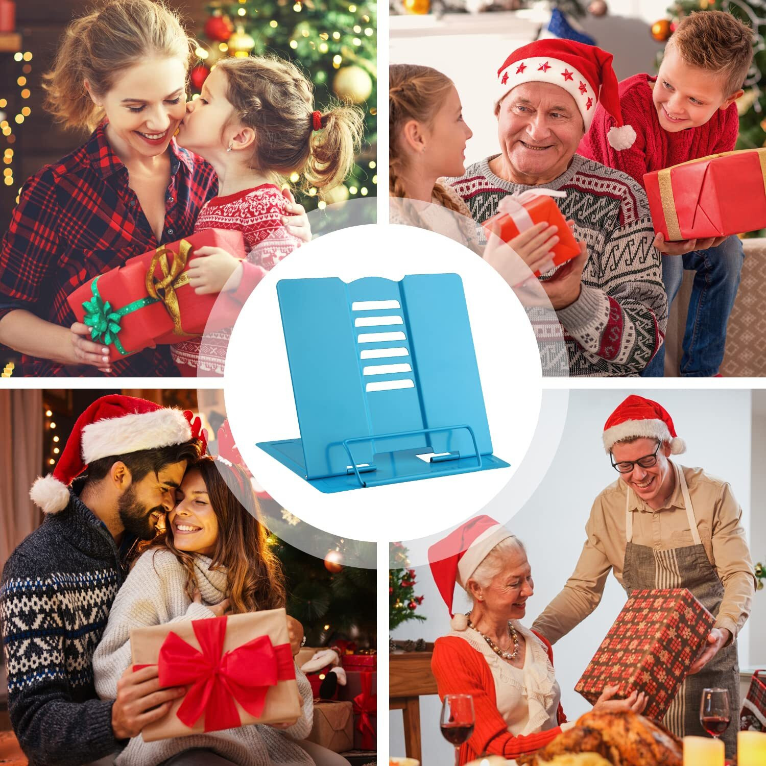 Msdada Book Stand Metal Reading Rest Book Holder Adjustable Cookbook Documents Holder Portable Sturdy Bookstands For Recipes Textbooks Tablet Music Books With Page Clips (Sky Blue)