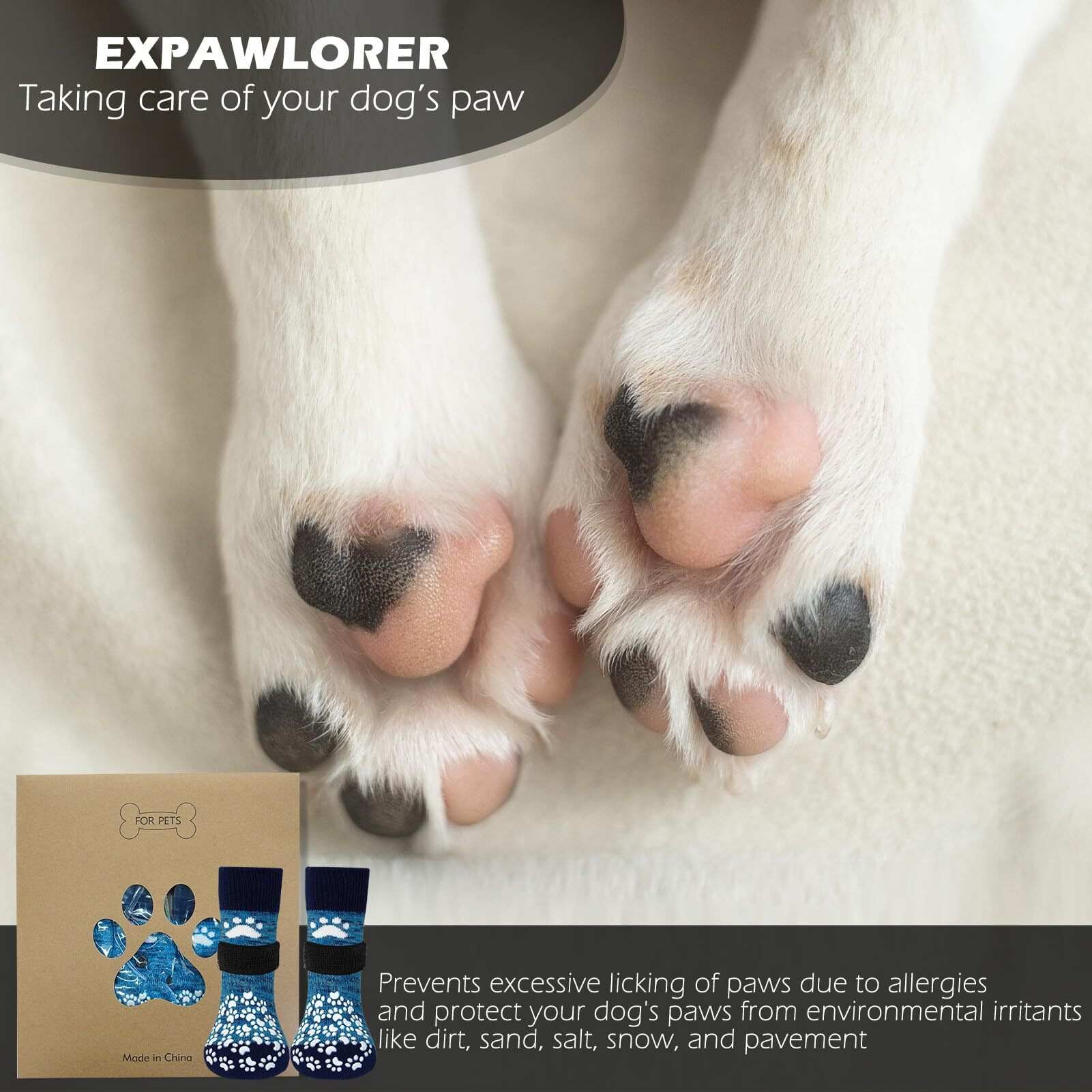 Expawlorer Anti Slip Dog Socks To Prevent Licking Paws, Dog Shoes For Hot Pavement, Dog Booties For Small Medium Large Senior Dogs, Traction Control Boots & Paw Protectors For Hardwood Floors