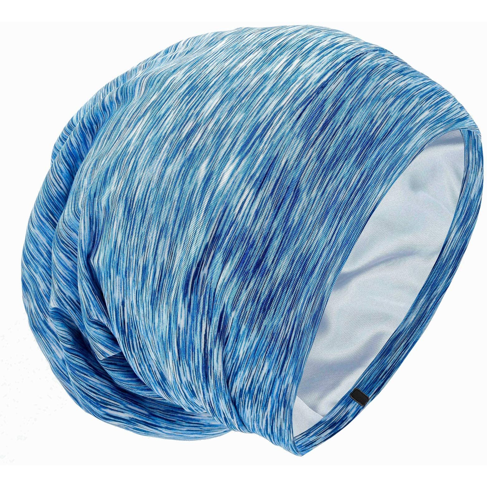 Silk Satin Lined Bonnet Sleep Cap - Adjustable Stay On All Night Hair Wrap Cover Slouchy Beanie For Curly Hair Protection For Women And Men - Heather Skyblue
