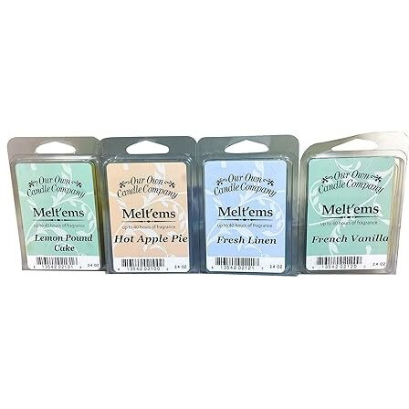 Our Own Candle Company Premium Wax Melt, Apple Pie, French Vanilla, Fresh Linen, And Lemon Poundcake, Everyday Variety Pack, 6 Cubes, 2.4 Oz (4 Pack)