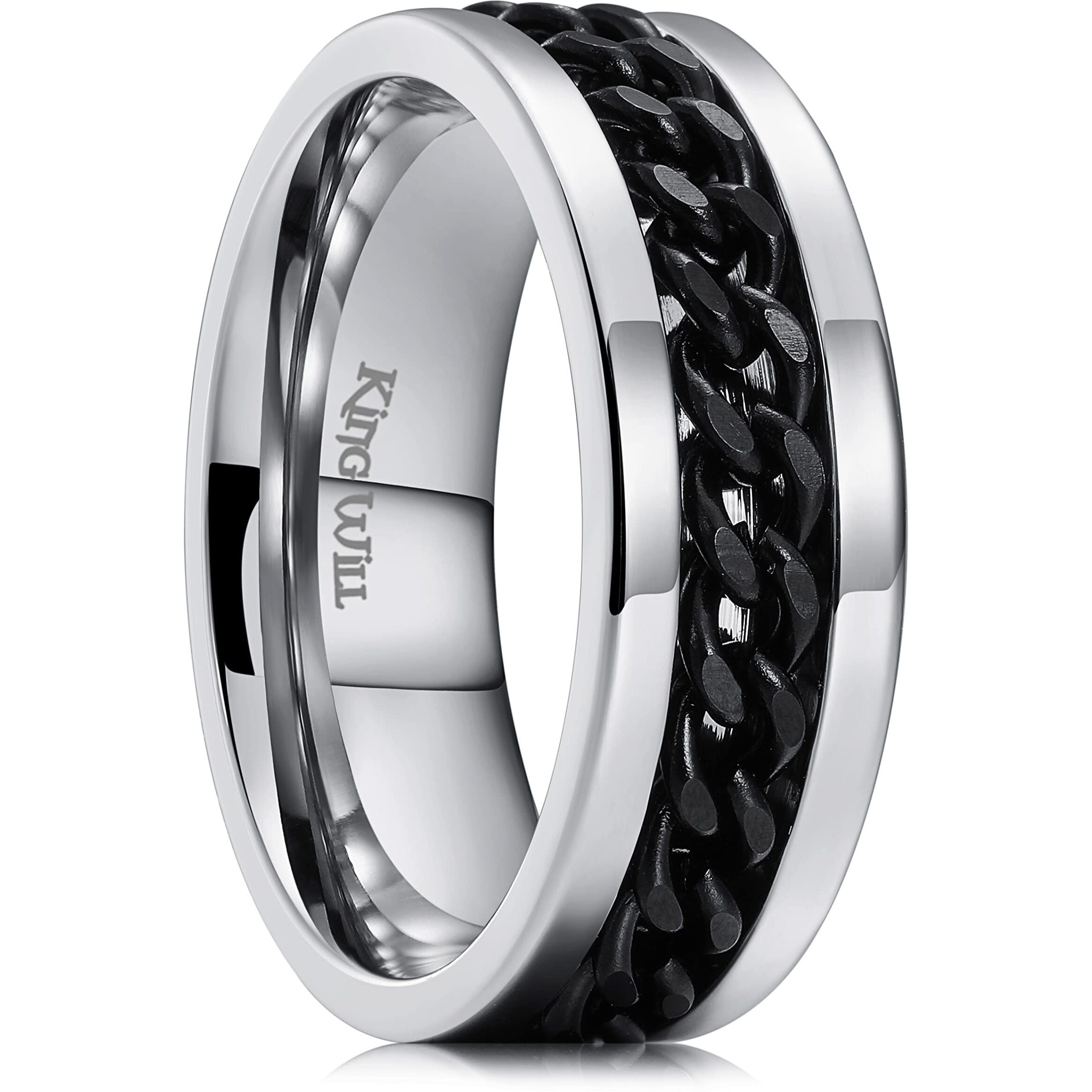 King Will 8Mm Black Spinner Ring Stainless Steel Fidget Ring Anxiety Ring For Men