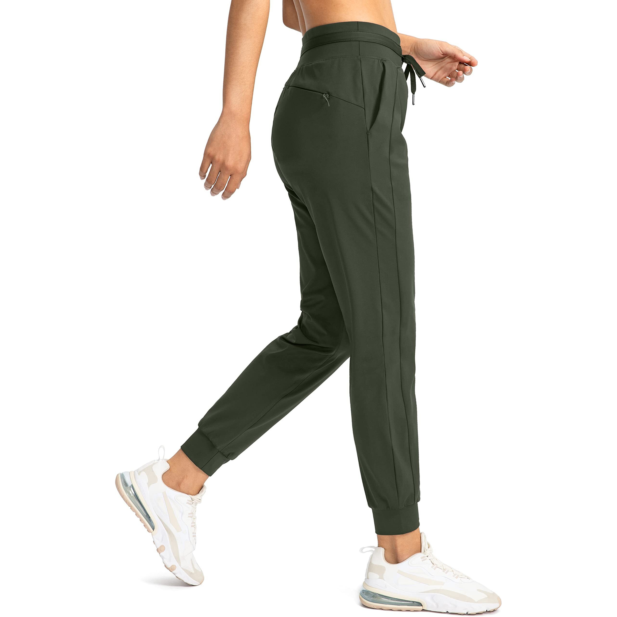 G Gradual Women's Joggers Pants With Zipper Pockets High Waisted Athletic Tapered Sweatpants For Women Workout Lounge (Olive Green, Medium)