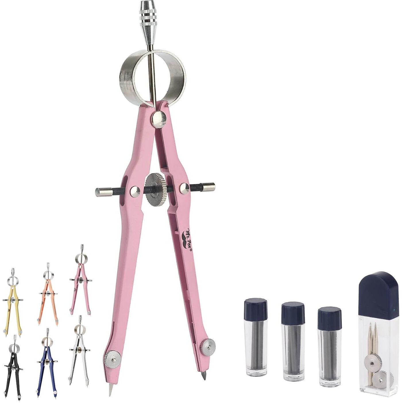 Mr. Pen- Professional Compass For Geometry, Pink, Extra Leads, Metal Compass, Compass, Compass Drawing Tool, Drawing Compass, Drafting Compass, Compass For Students, Compass For Woodworking
