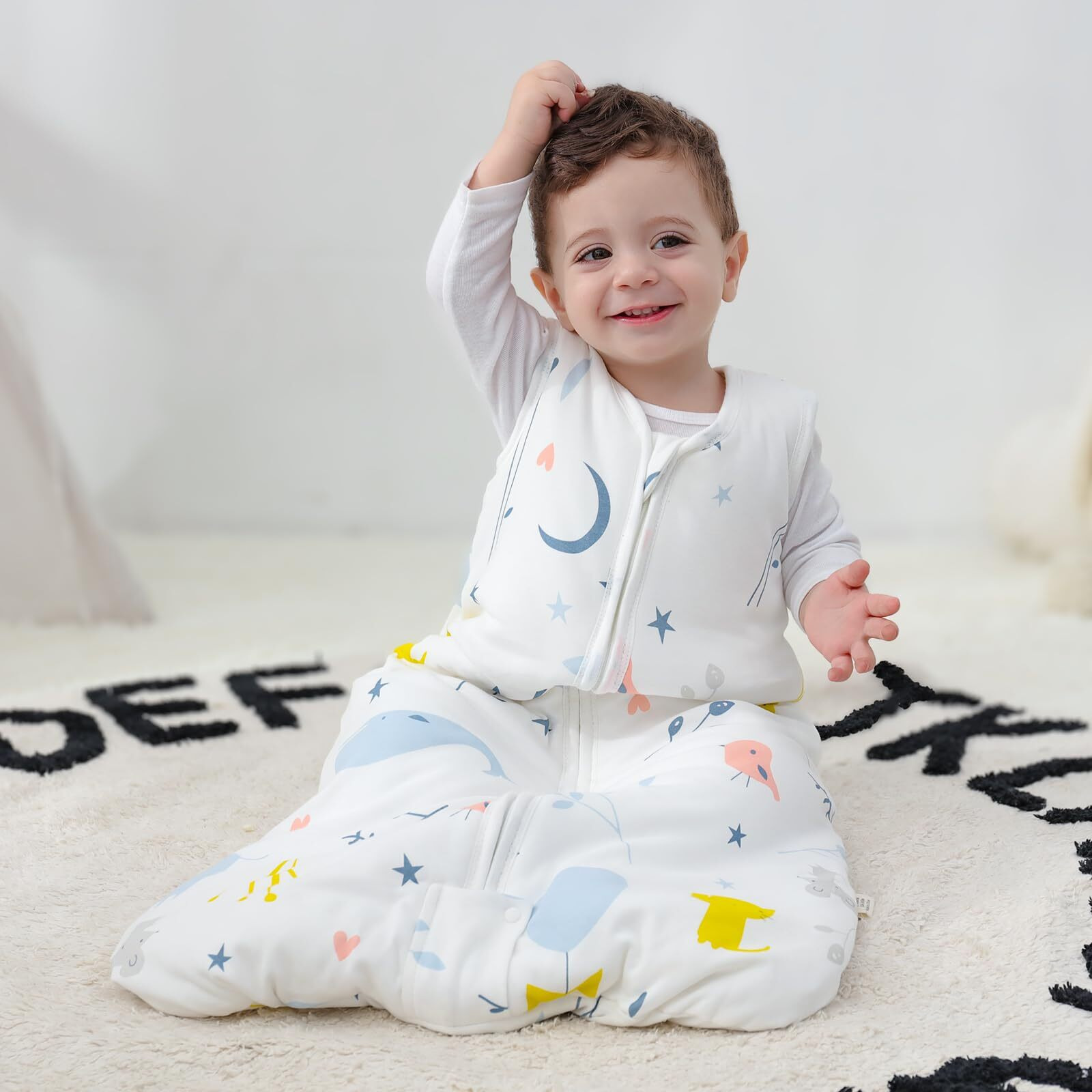 Mosebears Sleep Sack Baby Winter Wearable Blanket With 2-Way Zipper,2.5 Tog Cotton Sleep Sack Unisex (White Animal, 0-6 Months)