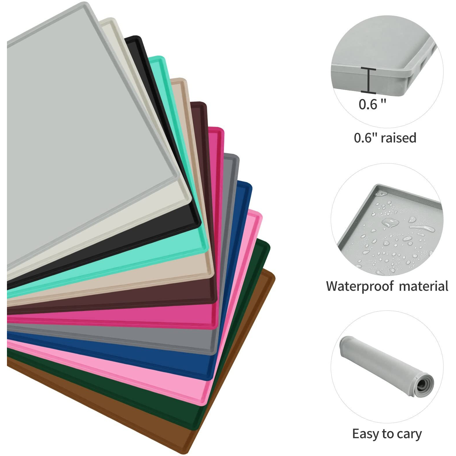 Eiokit Dog Food Mat,Silicone Waterproof Food Tray,Non Slip Pet Bowl Mats Placemat,0.6" Raised Edge,Suitable For Most Small And Medium Sized Pets,18.5" X 11.5"