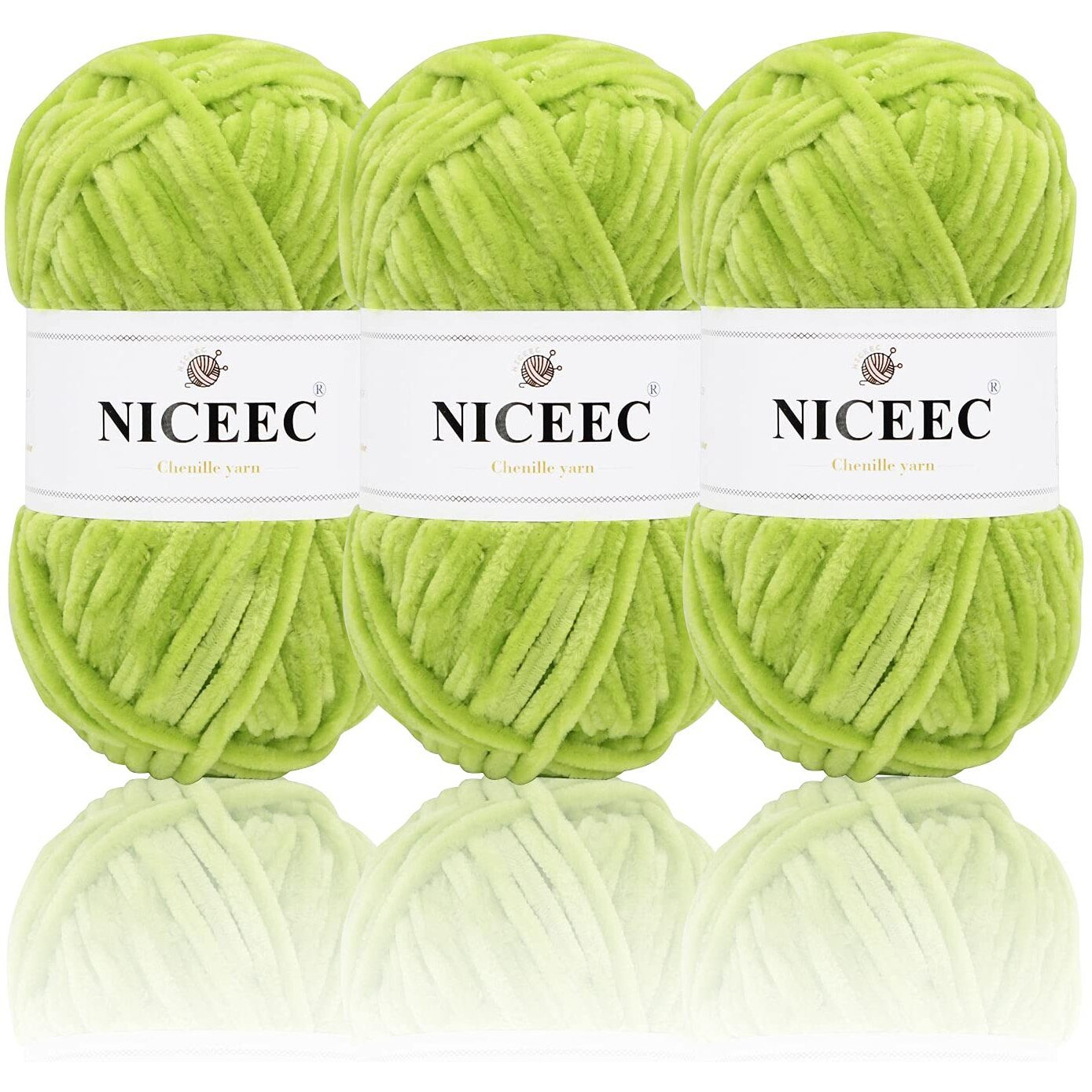 Niceec 3 Skeins Soft Chenille Yarn Blanket Yarn For Knitting Fancy Yarn For Crochet Weaving Diy Craft Total Length 385M (393Yds, 350G)_Spring Green