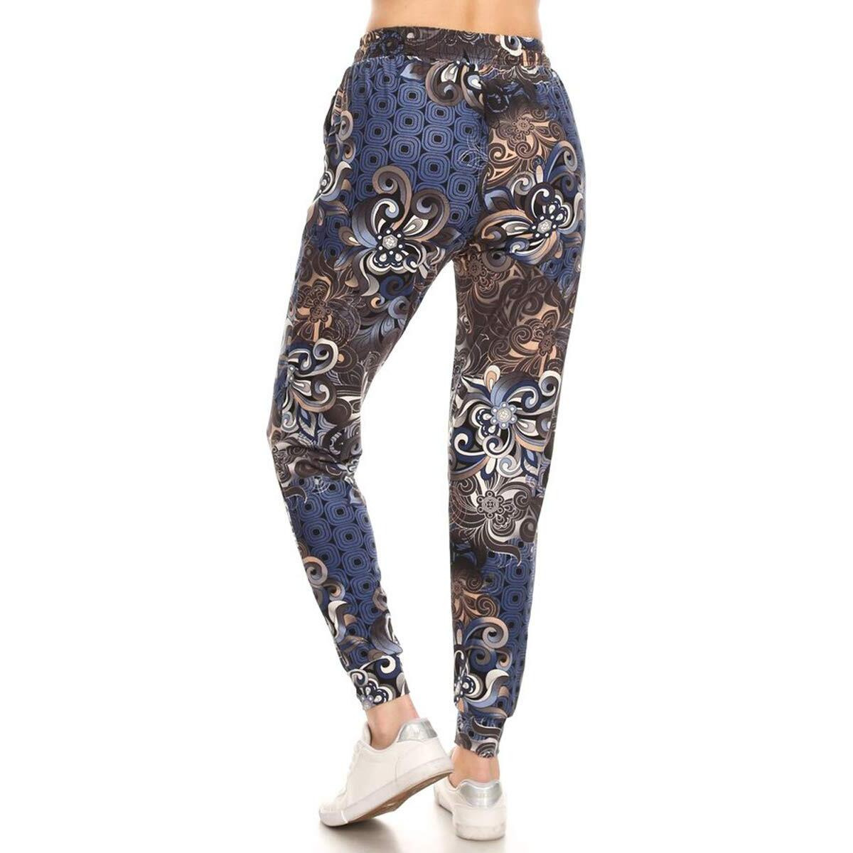 Leggings Depot Jga-R773-L Modern Floral Print Jogger Pants W/Pockets, Large
