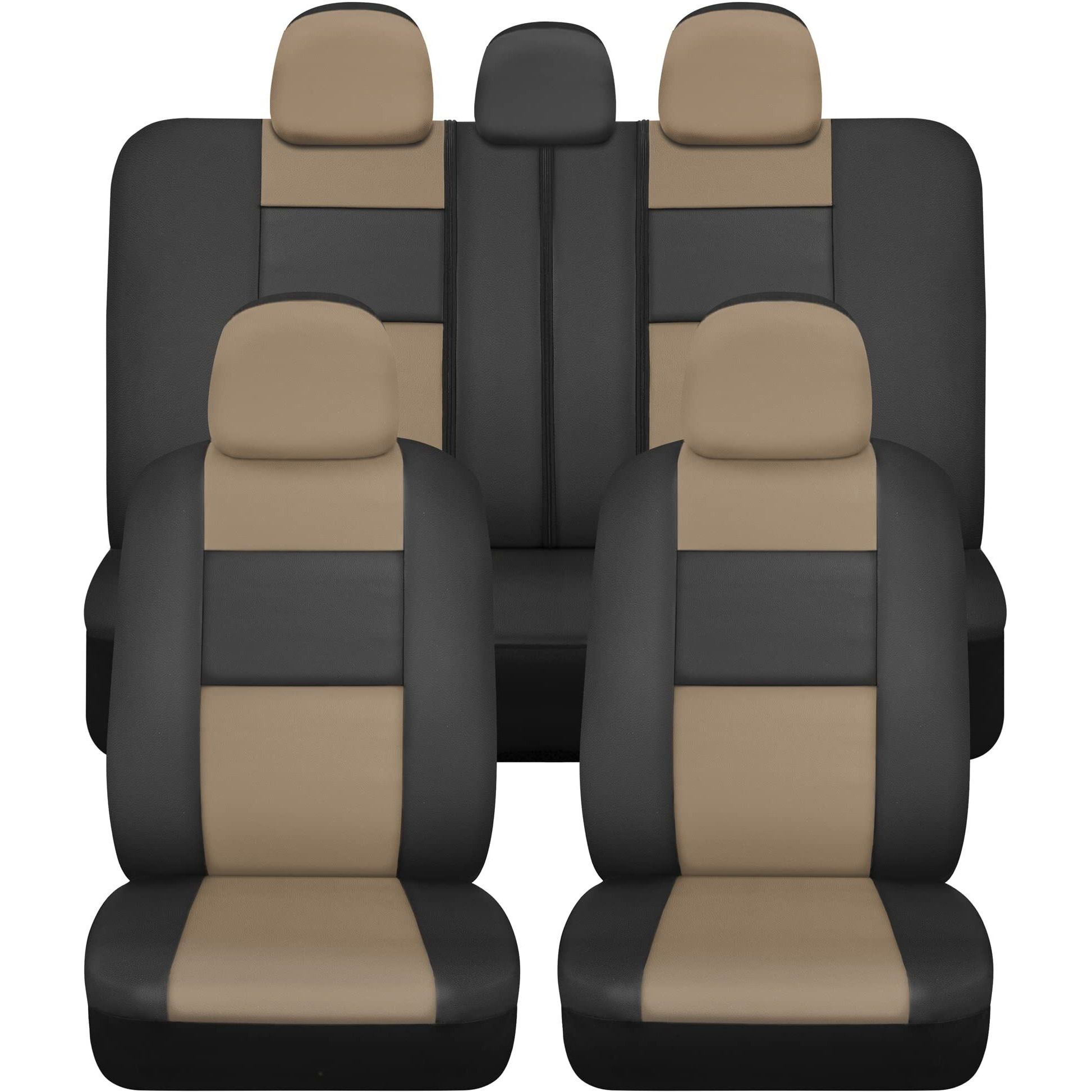 Bdk Croc Skin Faux Leather Car Seat Covers, Full Set Beige - Front And Back Split Bench Seat Covers, Airbag Compatible, Interior Covers For Cars Trucks Vans And Suvs