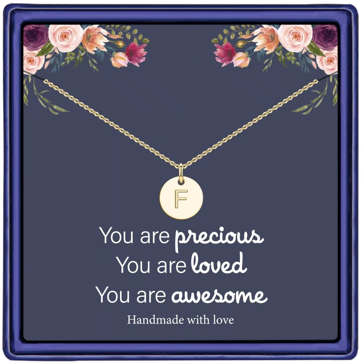 Hidepoo Tiny Initial Necklaces For Girls - 14K Gold Filled Necklace Jewelry For Girls Necklace Disc Double Side Engraved Initial Necklace Personalized Alphabet Letter Necklace For Women Pendant F