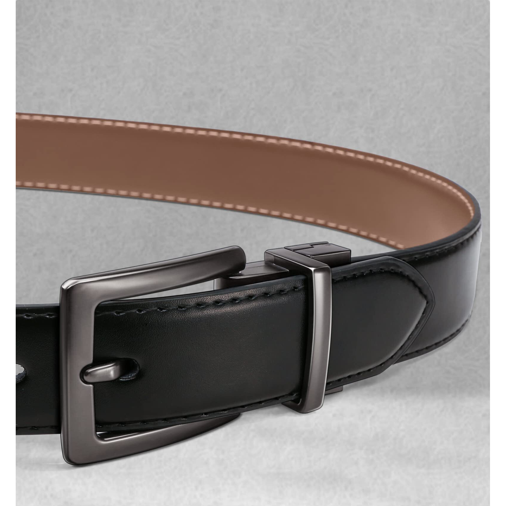 Bulliant Men's Belt,Reversible Belt 1.25" For Gift Mens Casual Golf Dress Pants Shirts,One Reverse For 2 Sides(Black/Tawny,46"-48" Waist Adjustable)